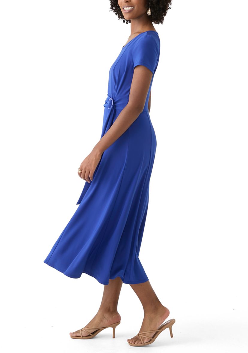 Womens Short Sleeve Solid A-Line Dress