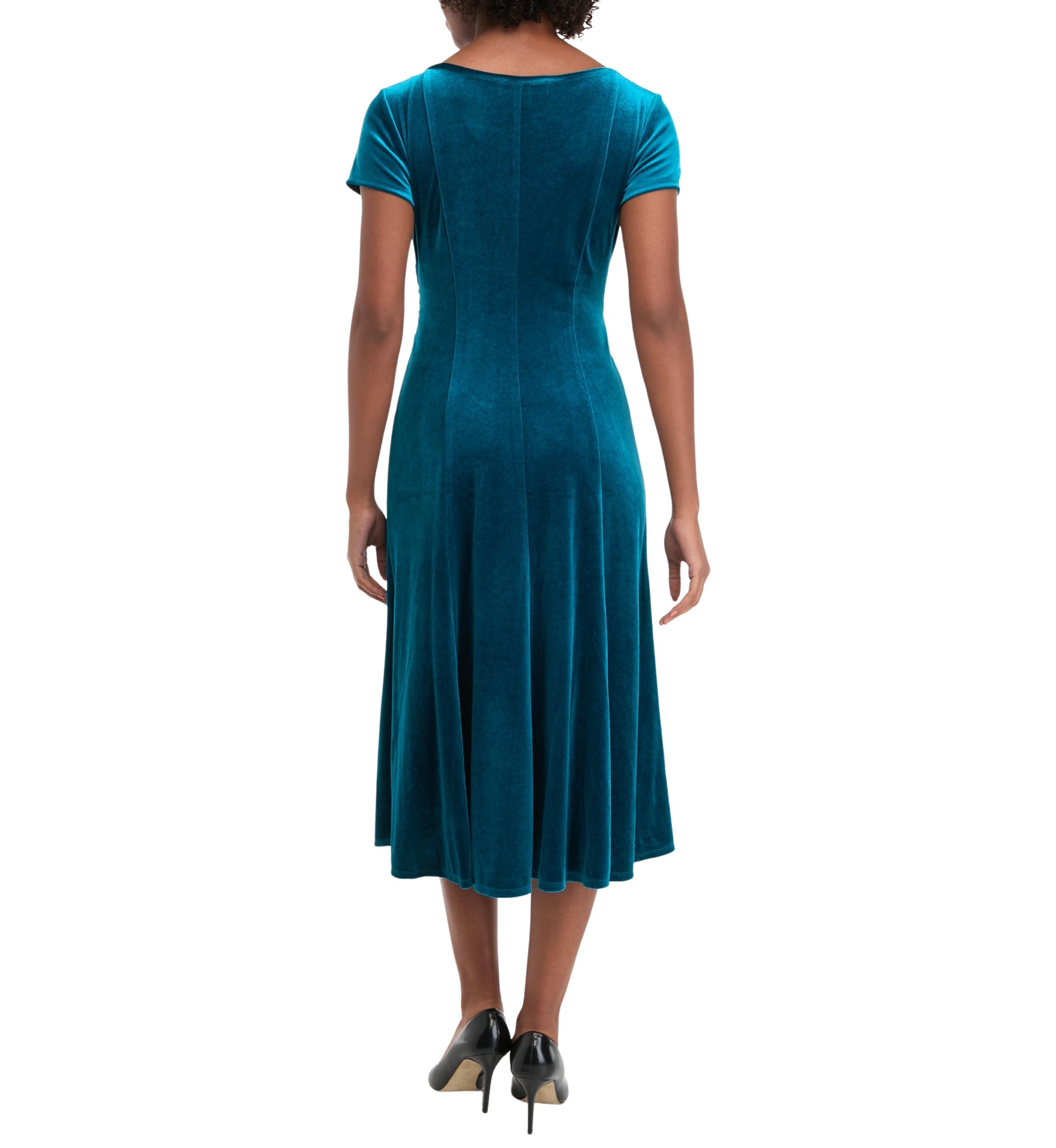 Womens Cap Sleeve Scoop Neck Tie Waist Velvet Dress