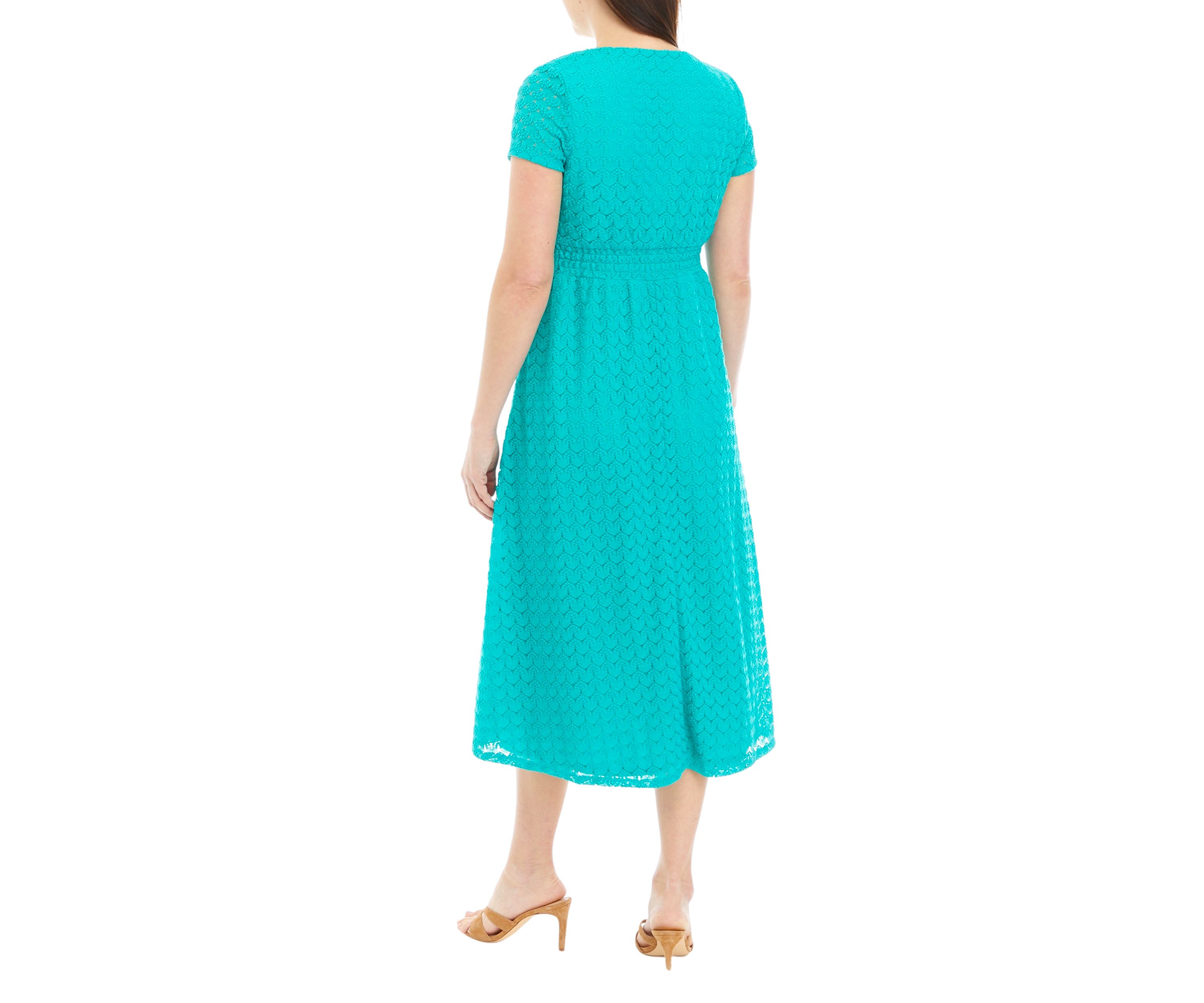 Womens Short Sleeve V-Neck Lace Midi Dress
