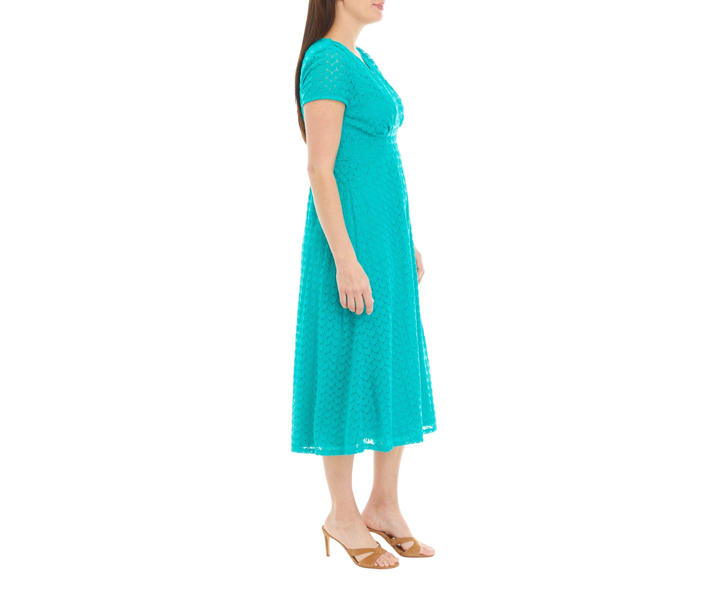 Womens Short Sleeve V-Neck Lace Midi Dress