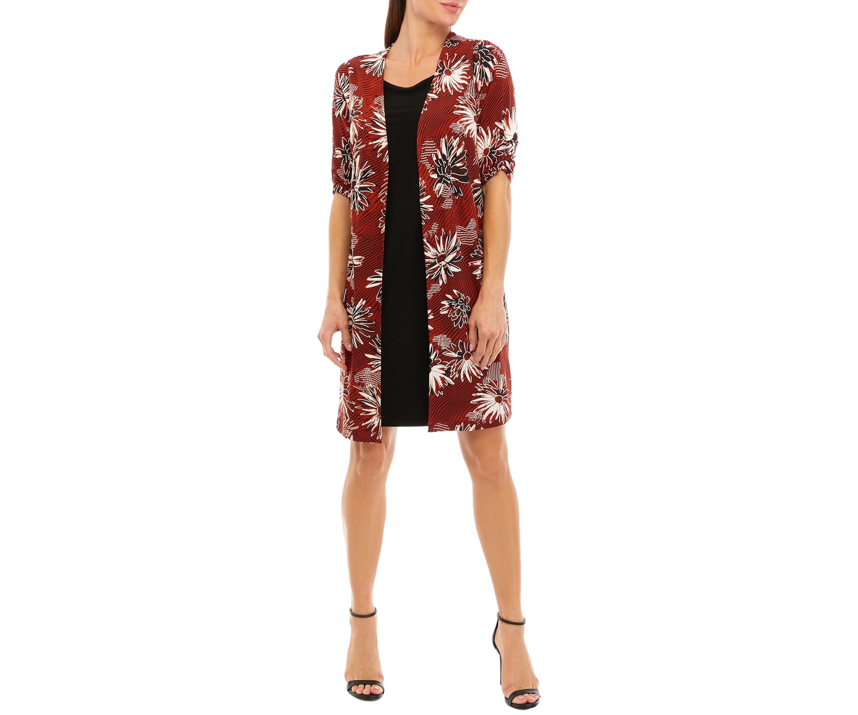 Womens Solid Dress with Floral Jacket