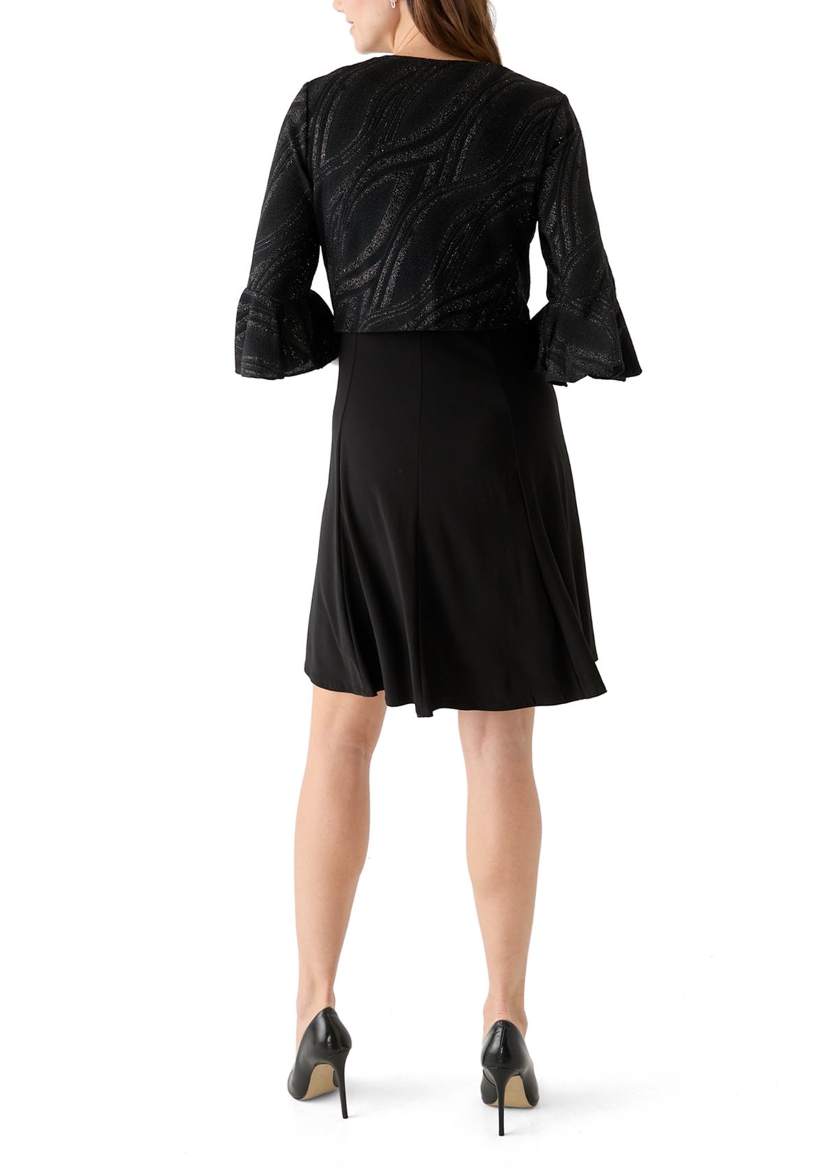 Womens 3/4 Bell Sleeve Swirl Knit Jacket Dress