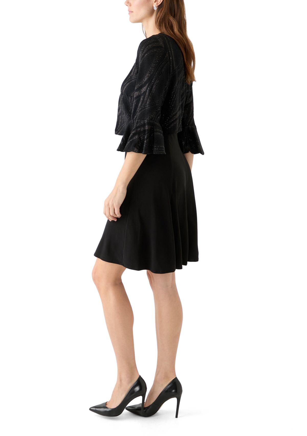 Womens 3/4 Bell Sleeve Swirl Knit Jacket Dress