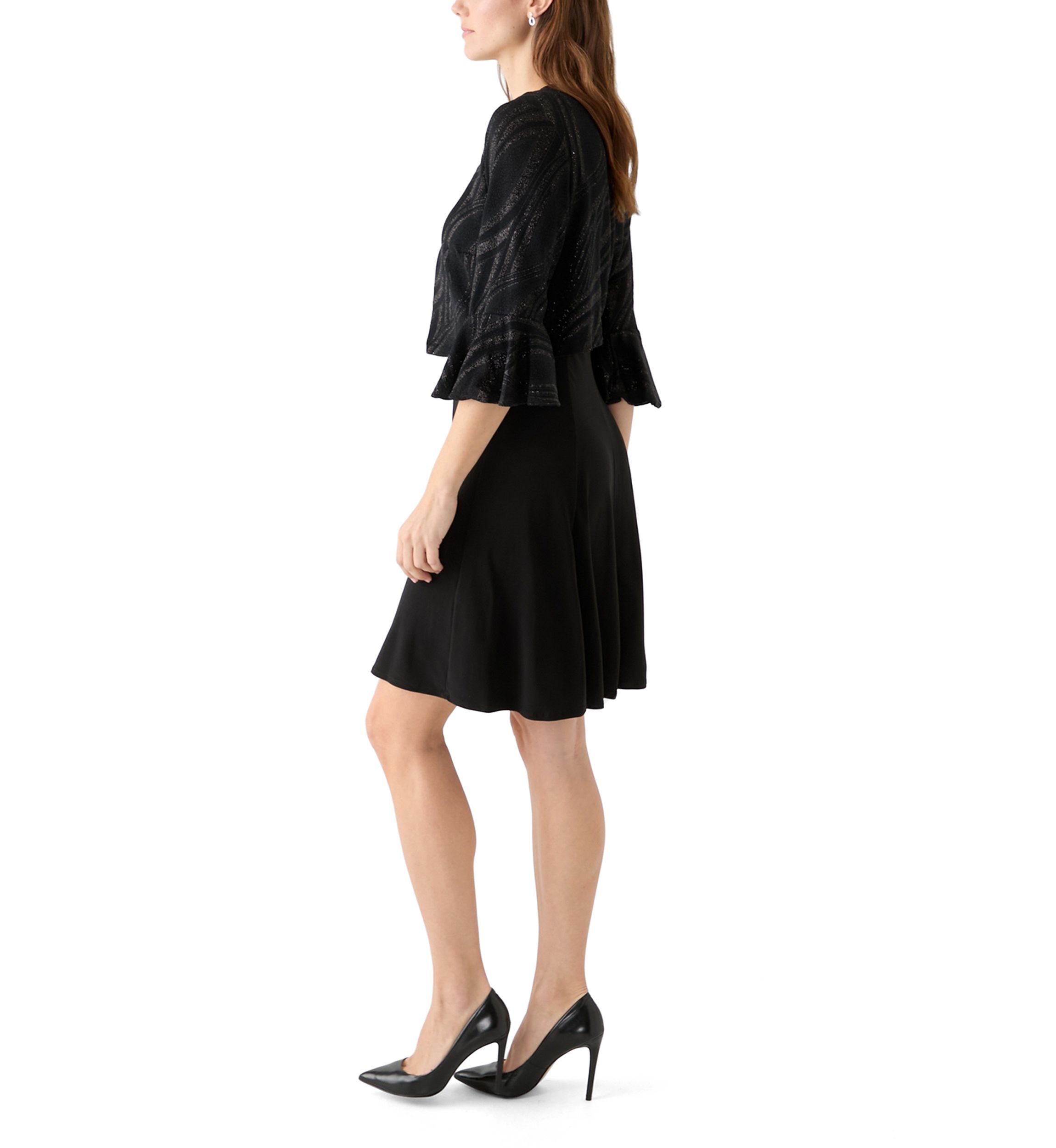 Womens 3/4 Bell Sleeve Swirl Knit Jacket Dress