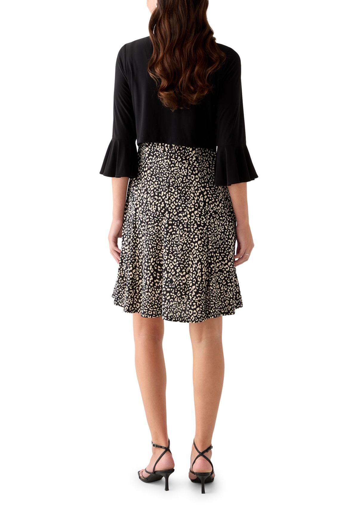  Womens 3/4 Bell Sleeve Crepe Jacket and Dress Set 