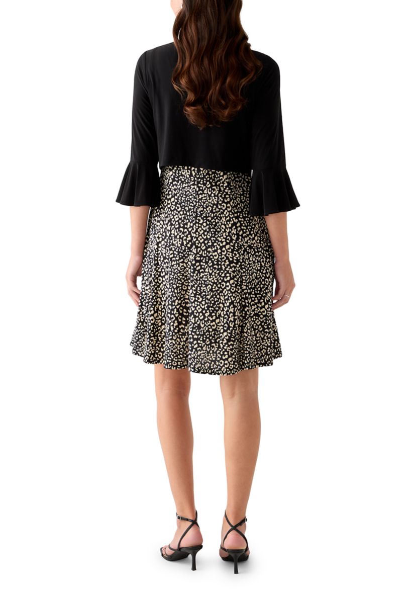  Womens 3/4 Bell Sleeve Crepe Jacket and Dress Set 