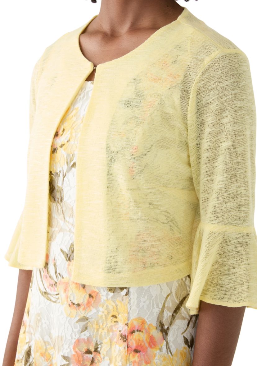   Womens Floral Dress and Solid Bell Sleeve Jacket 