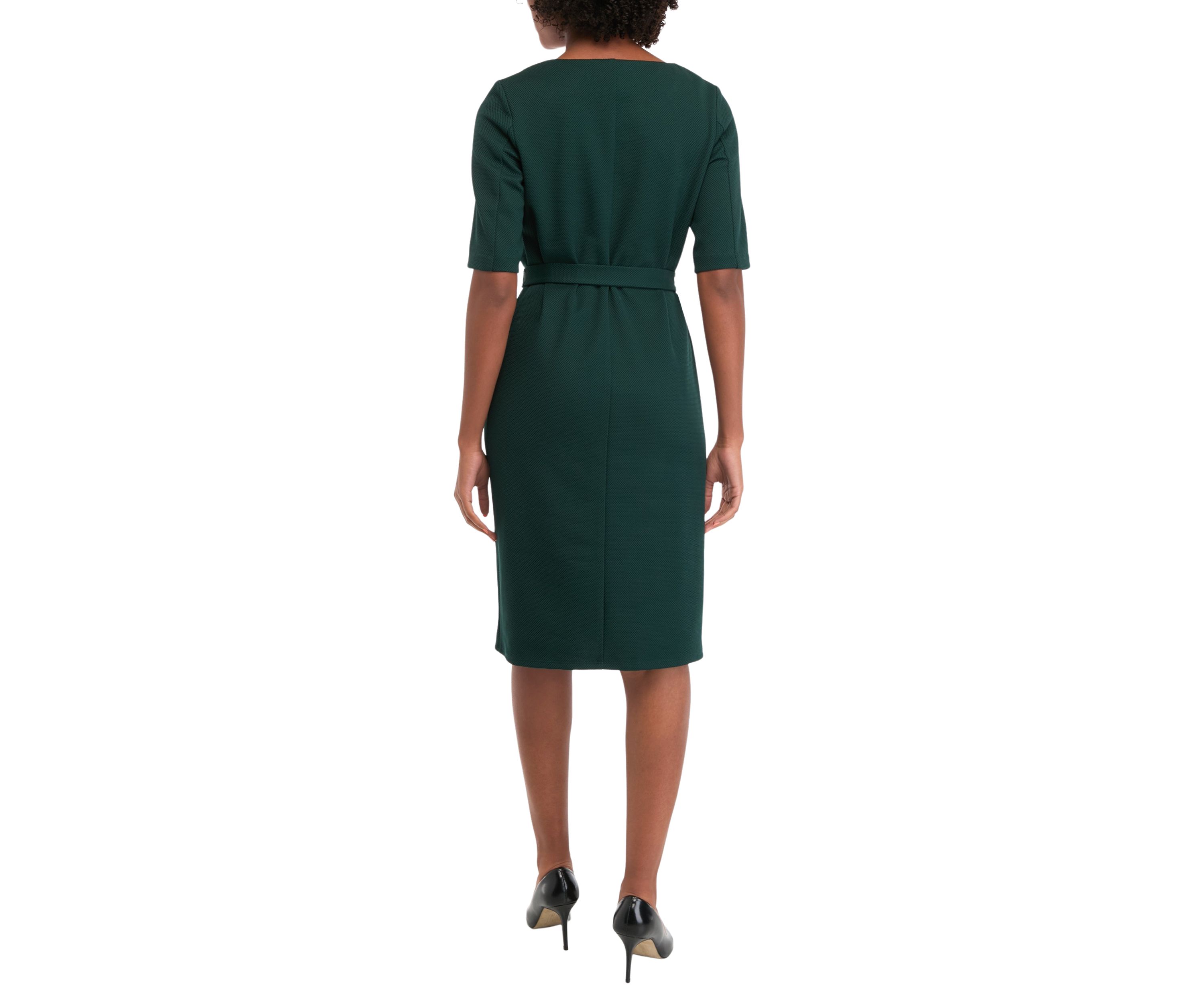 Womens Button Crew Solid Belted Fit and Flare Dress