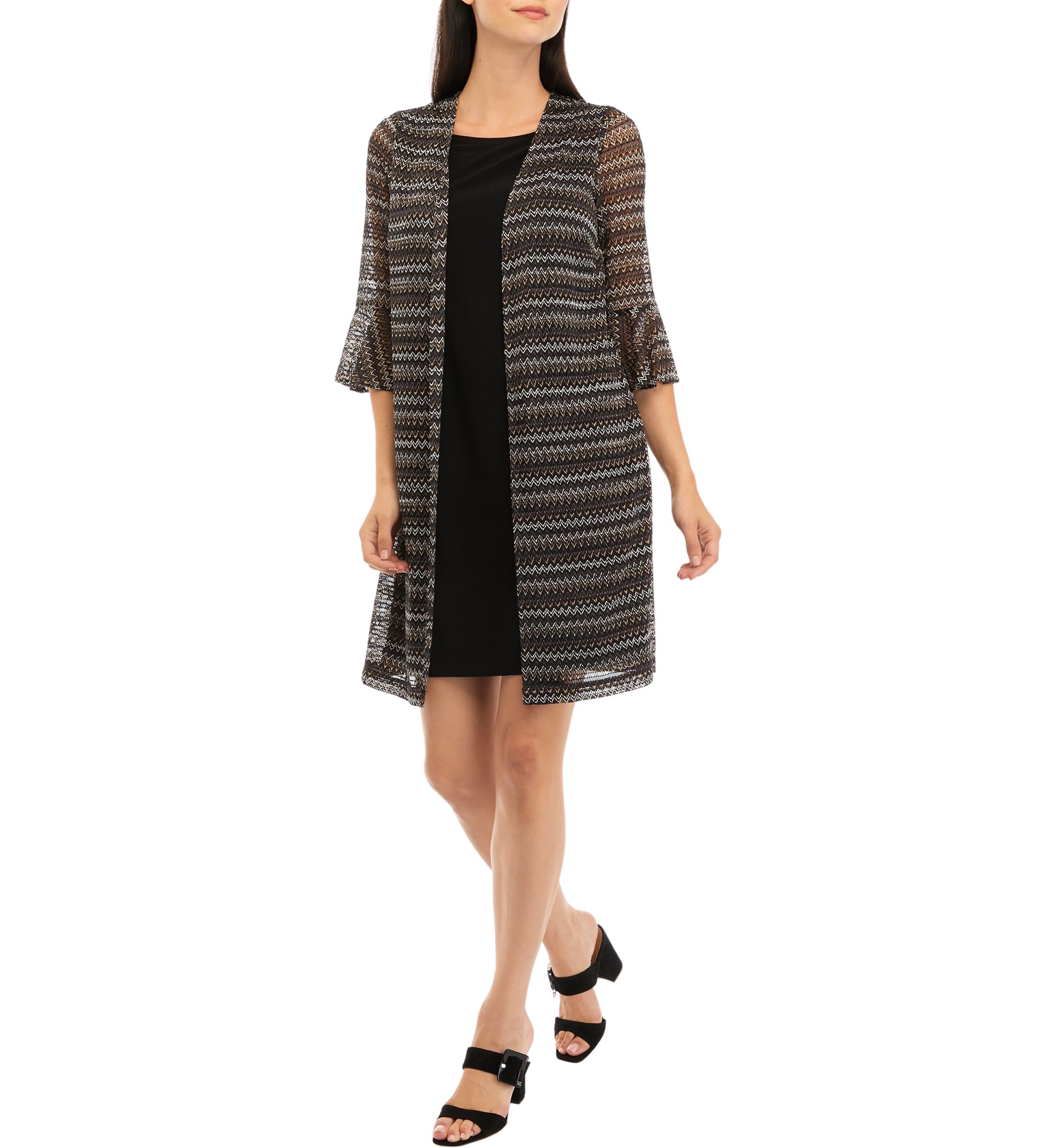 Womens 3/4 Sleeve Stripe Print Mock Jacket Dress