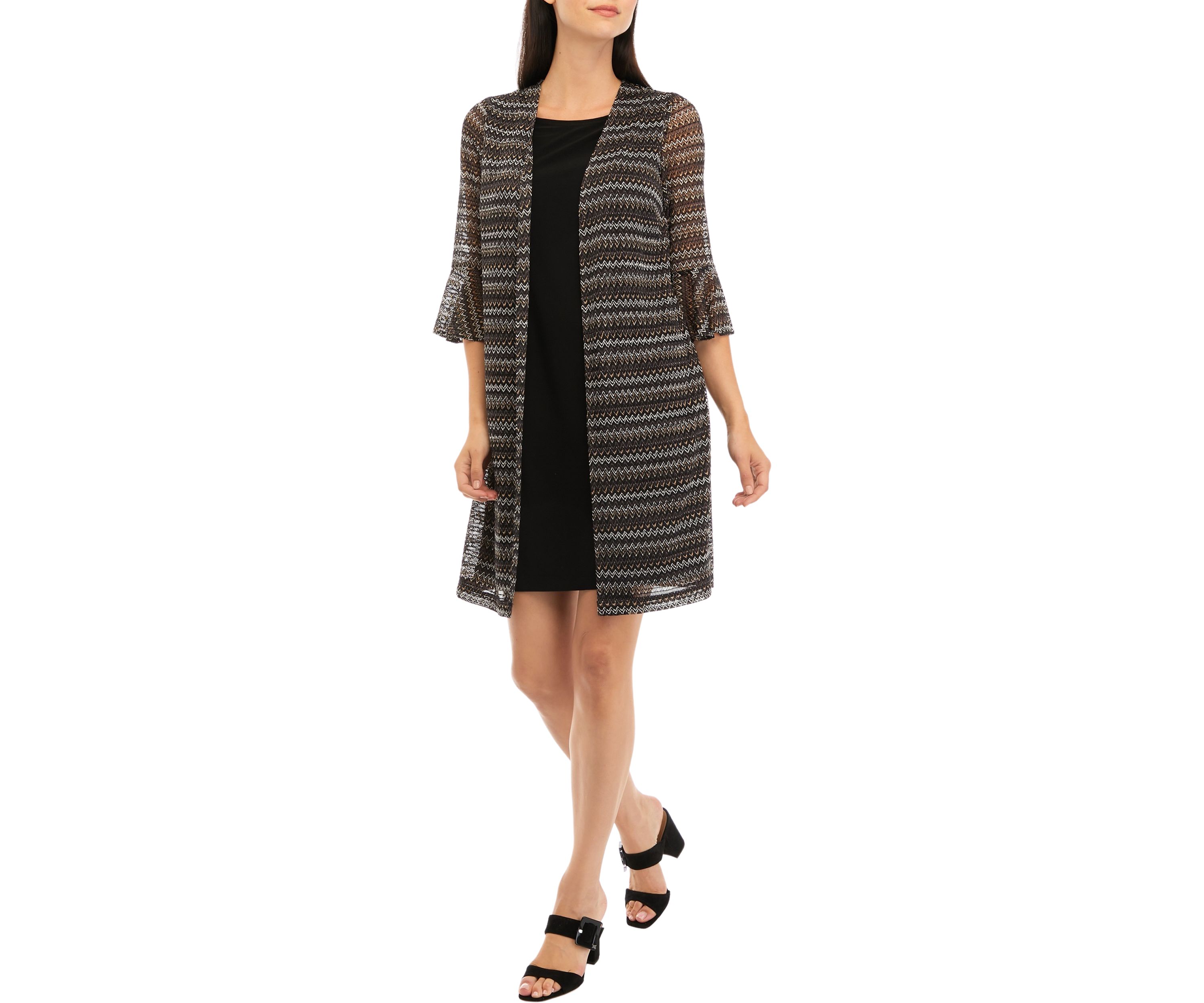 Womens 3/4 Sleeve Stripe Print Mock Jacket Dress