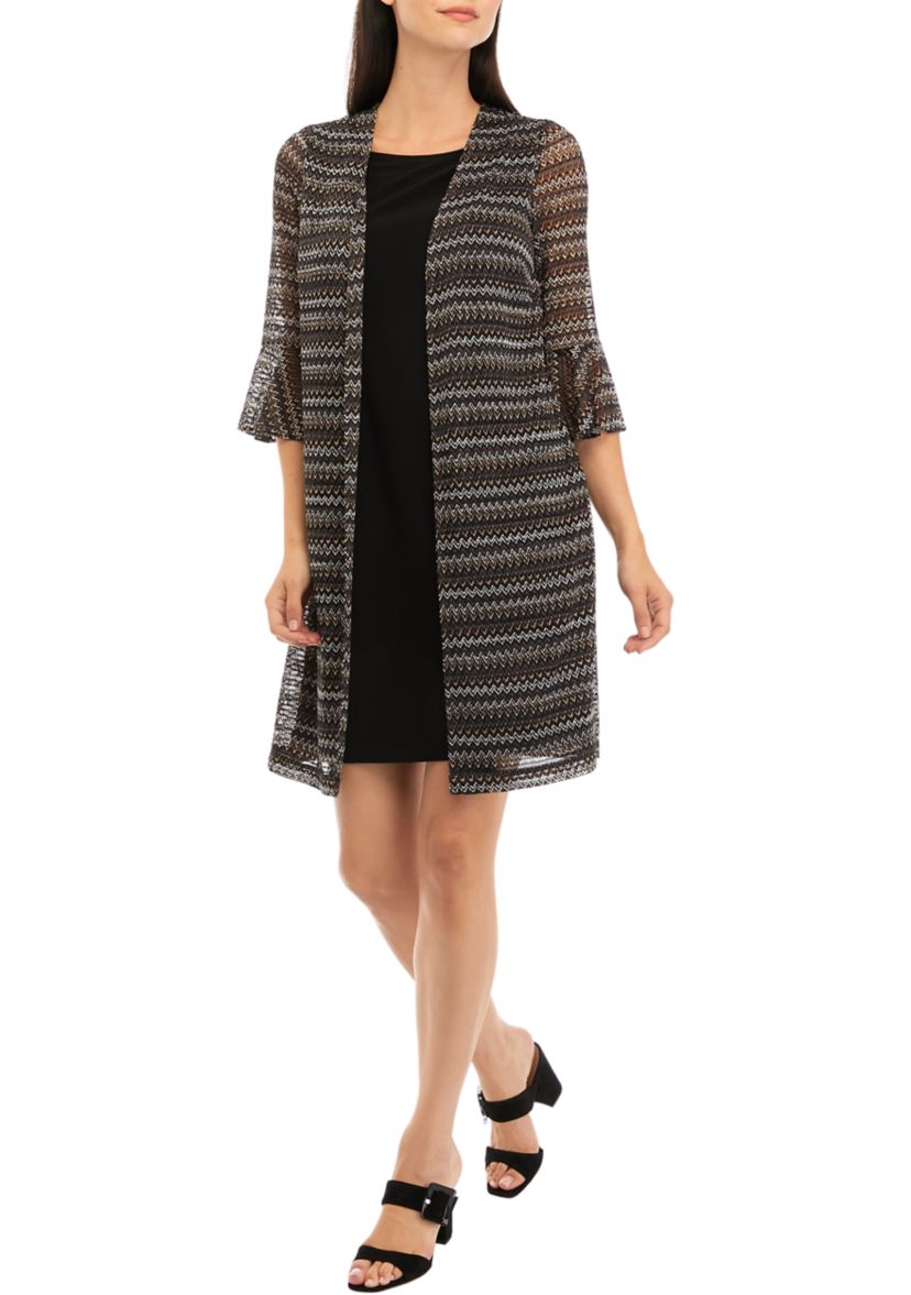 Womens 3/4 Sleeve Stripe Print Mock Jacket Dress