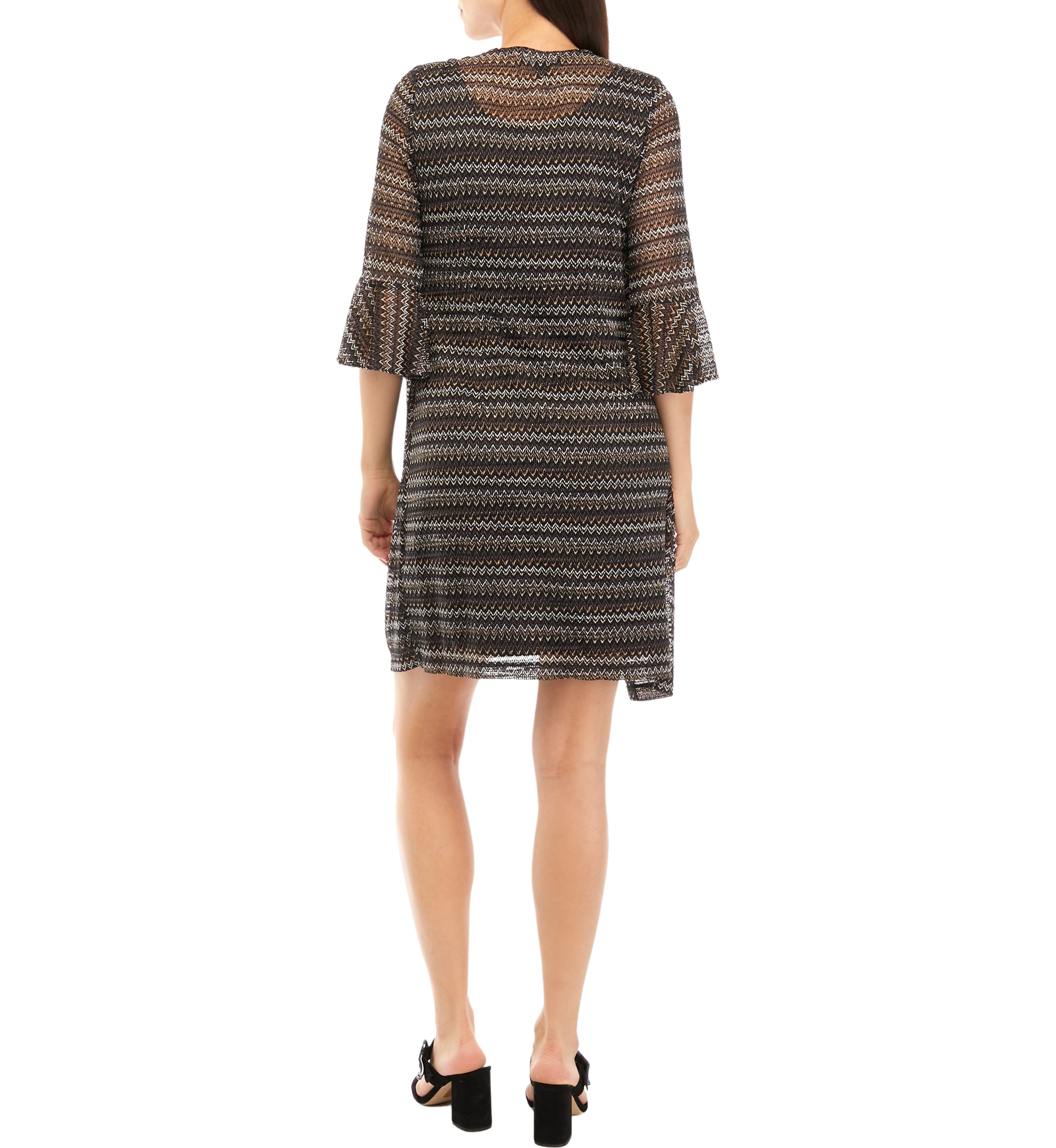 Womens 3/4 Sleeve Stripe Print Mock Jacket Dress