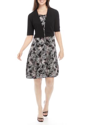 Perceptions Floral Print Dress with Solid Jacket | belk