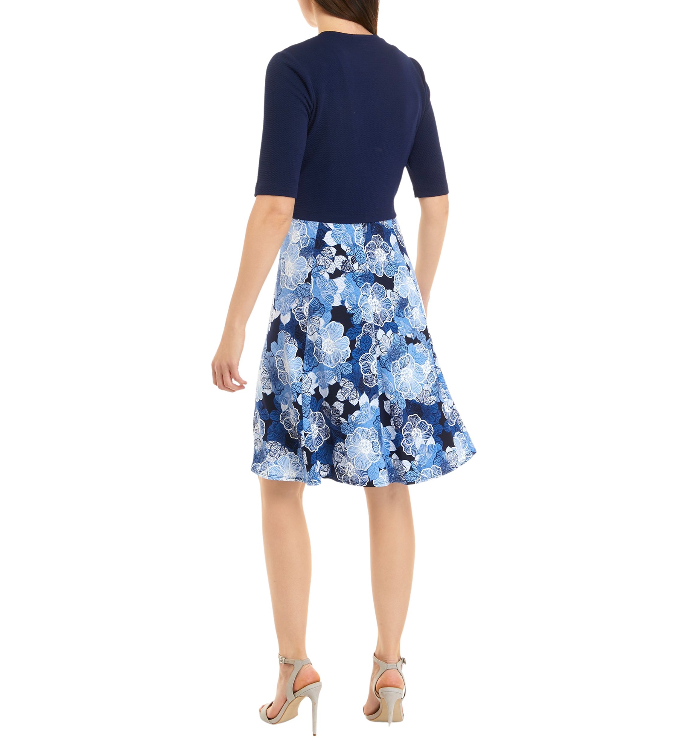 Womens Elbow Sleeve Floral Printed Zip Front Jacket Dress