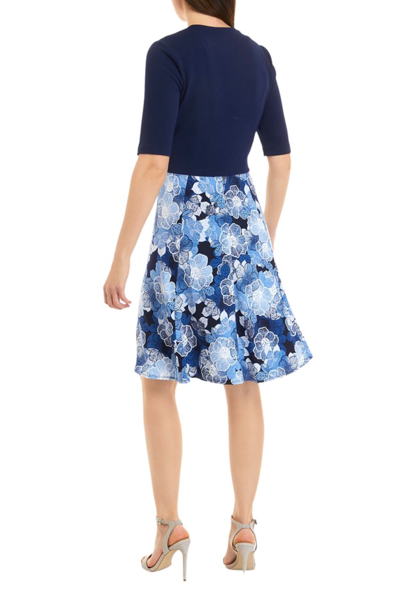 Womens Elbow Sleeve Floral Printed Zip Front Jacket Dress