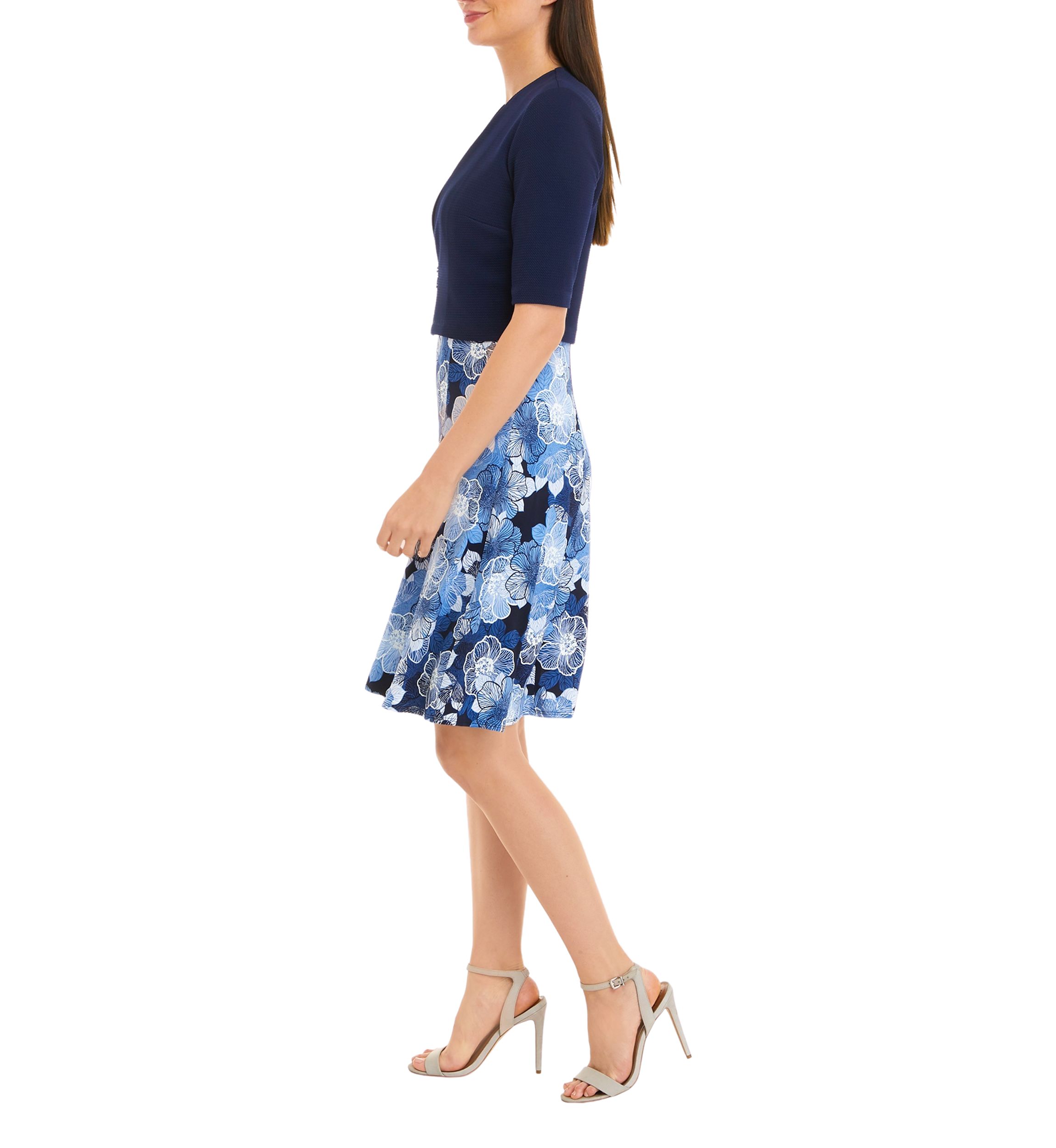 Womens Elbow Sleeve Floral Printed Zip Front Jacket Dress