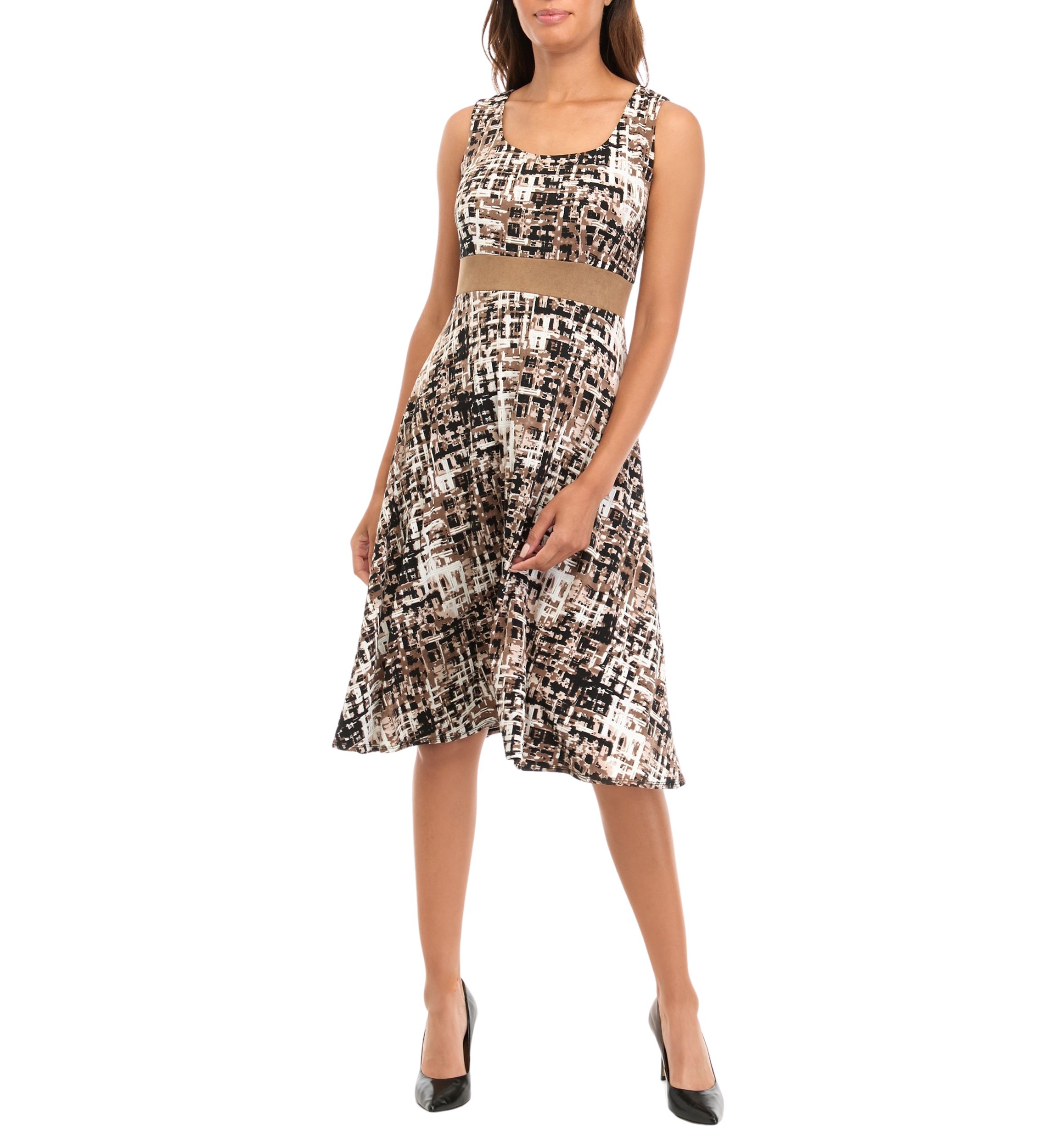 Womens Abstract Print Dress with Suede Jacket