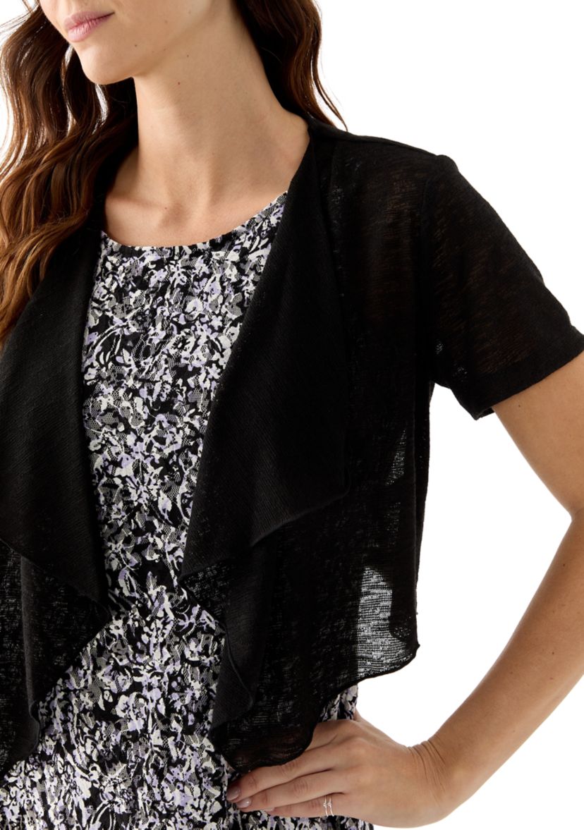Womens Short Sleeve Crew Neck Ditsy Floral Print Jacket Dress