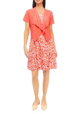 Perceptions Women's Short Sleeve Crew Neck Floral Print A-Line Jacket Dress  | Belk