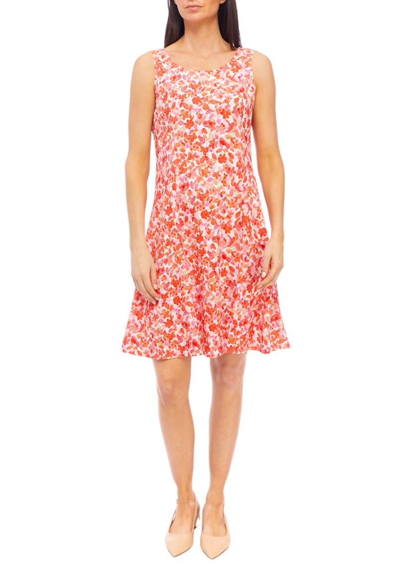 Womens Short Sleeve Crew Neck Floral Print A-Line Jacket Dress