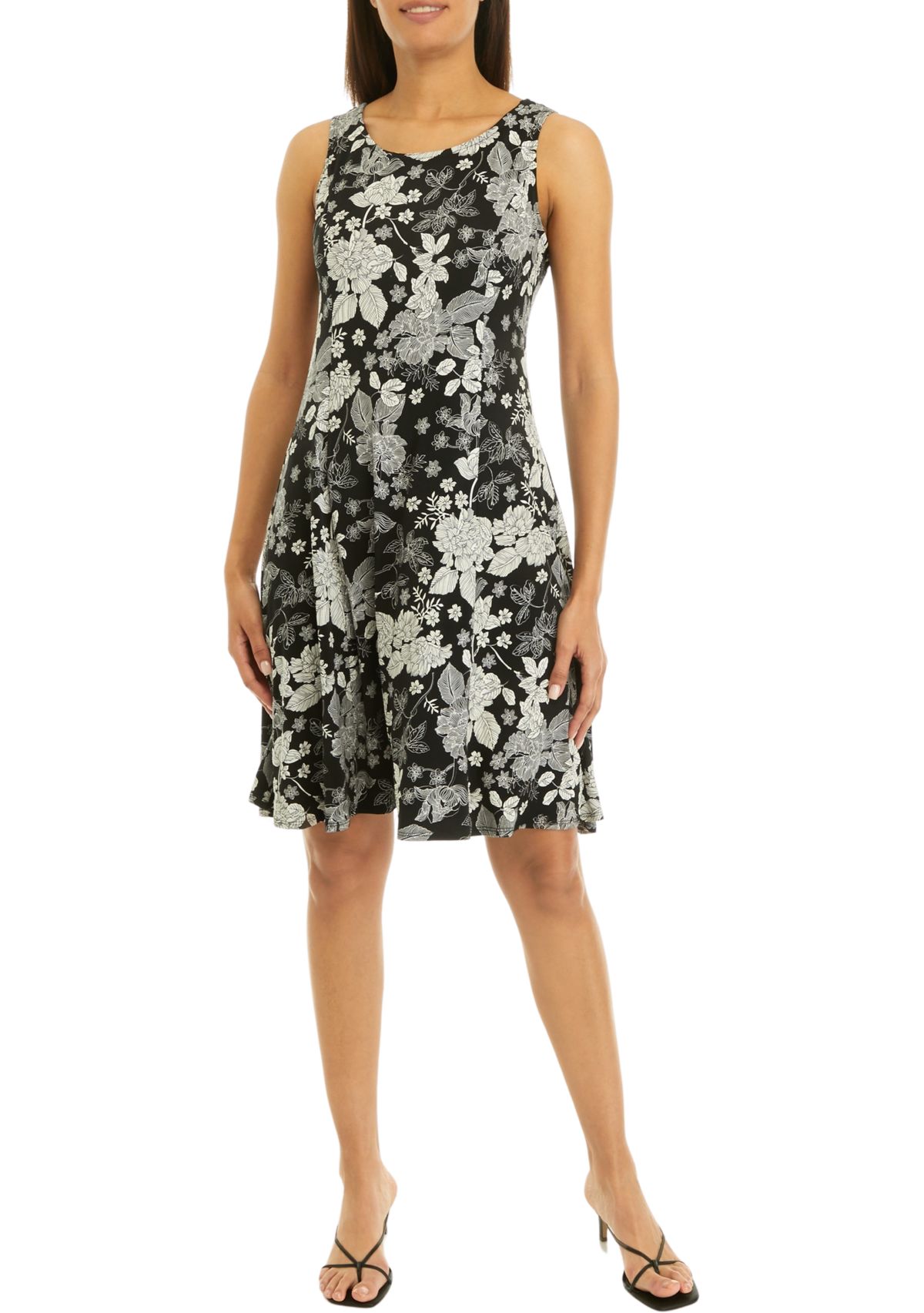 Womens 3/4 Sleeve Crew Neck Solid Jacket with Printed A-Line Dress