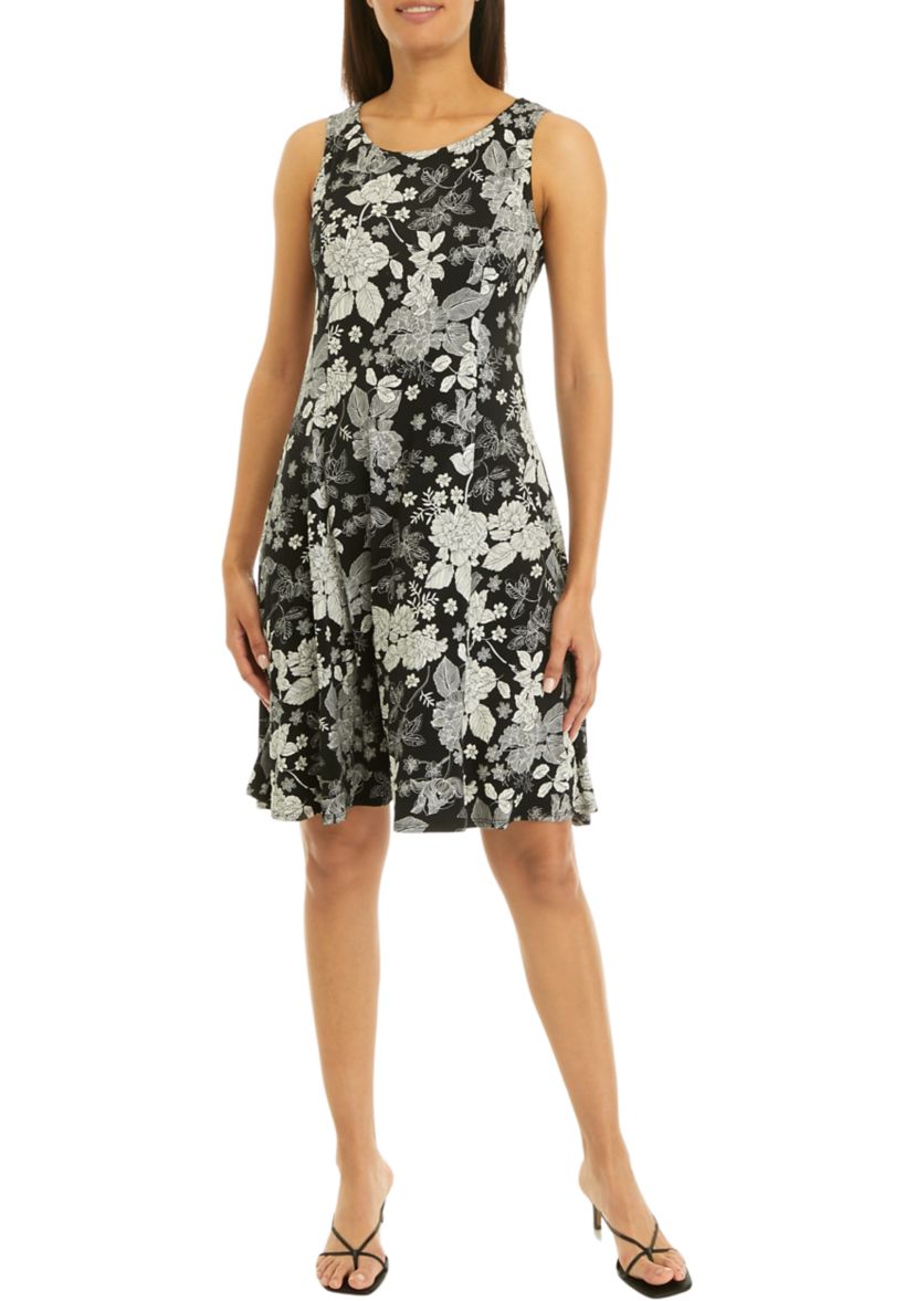 Womens 3/4 Sleeve Crew Neck Solid Jacket with Printed A-Line Dress