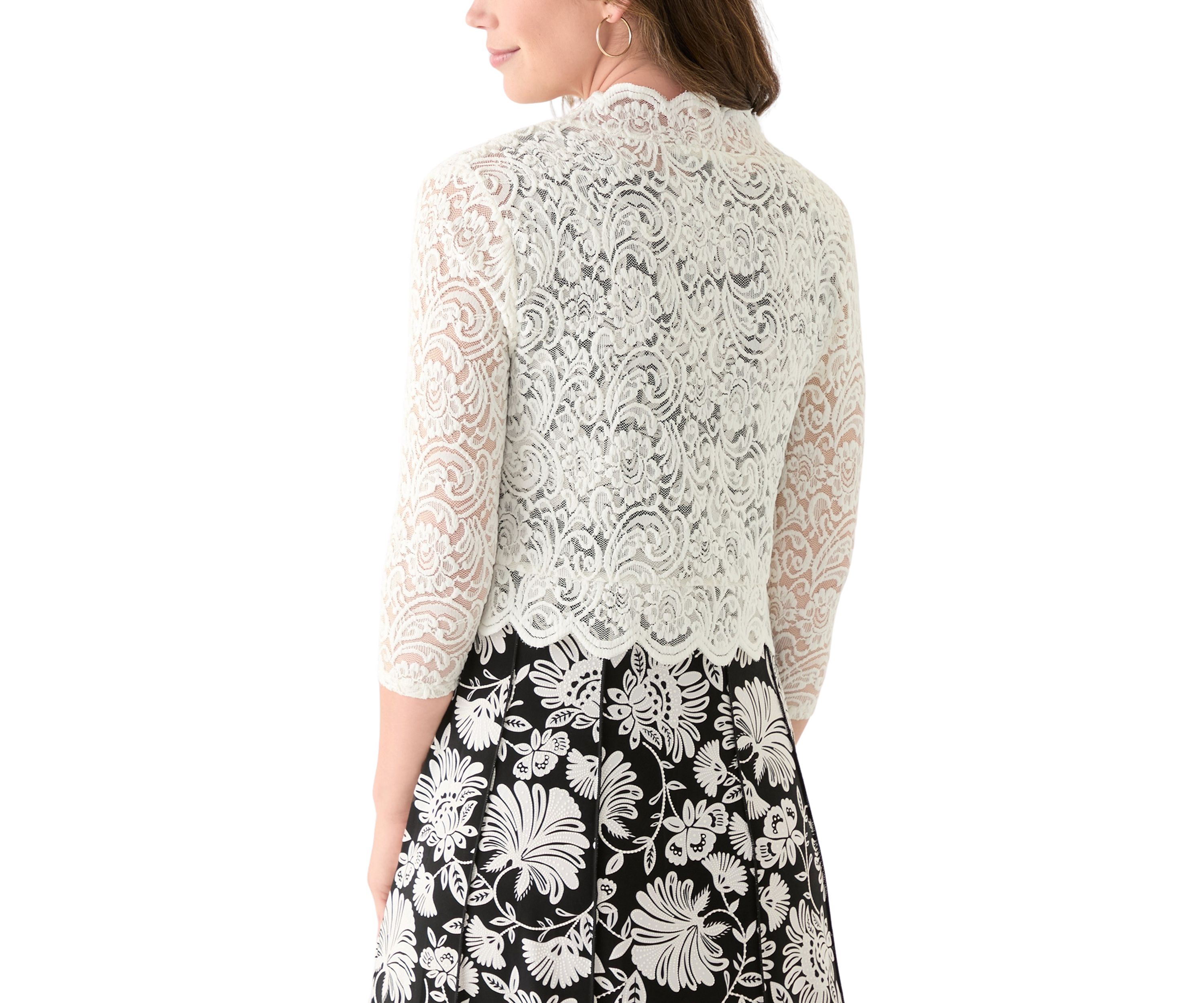 Womens 3/4 Sleeve Scalloped Edge Cardigan