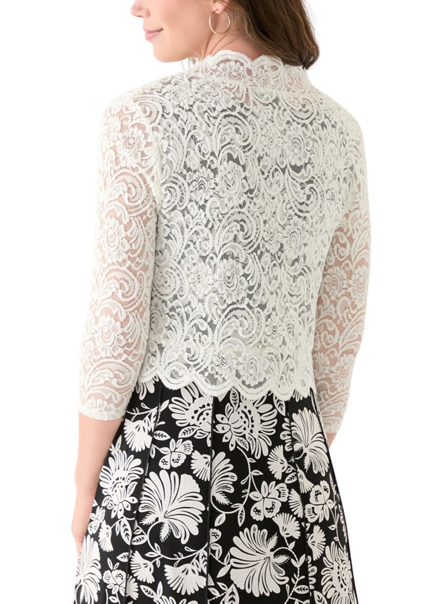 Womens 3/4 Sleeve Scalloped Edge Cardigan