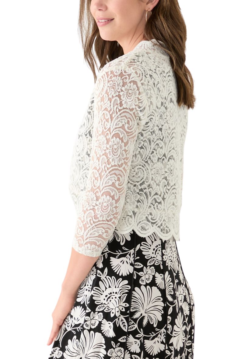 Womens 3/4 Sleeve Scalloped Edge Cardigan