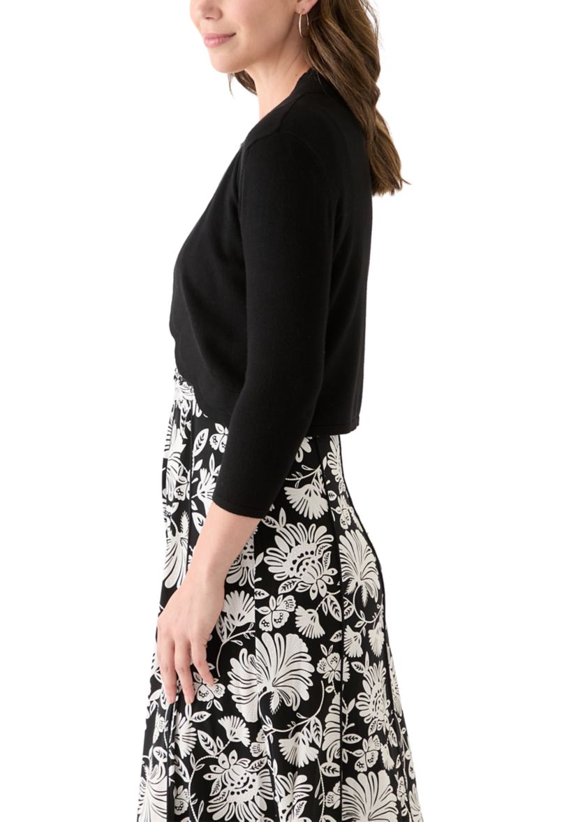 Womens 3/4 Sleeve Scalloped Edge Shrug
