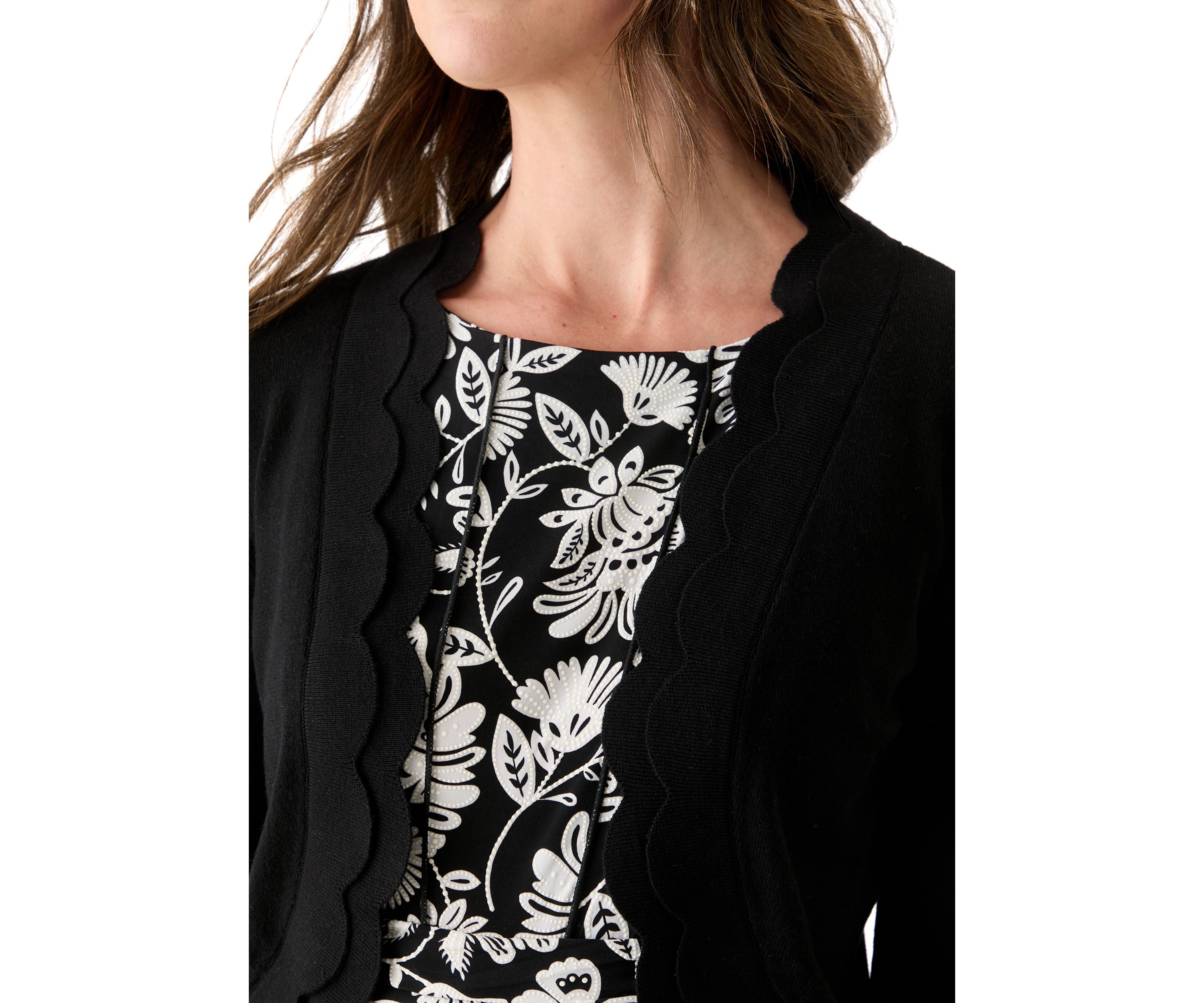 Womens 3/4 Sleeve Scalloped Edge Shrug