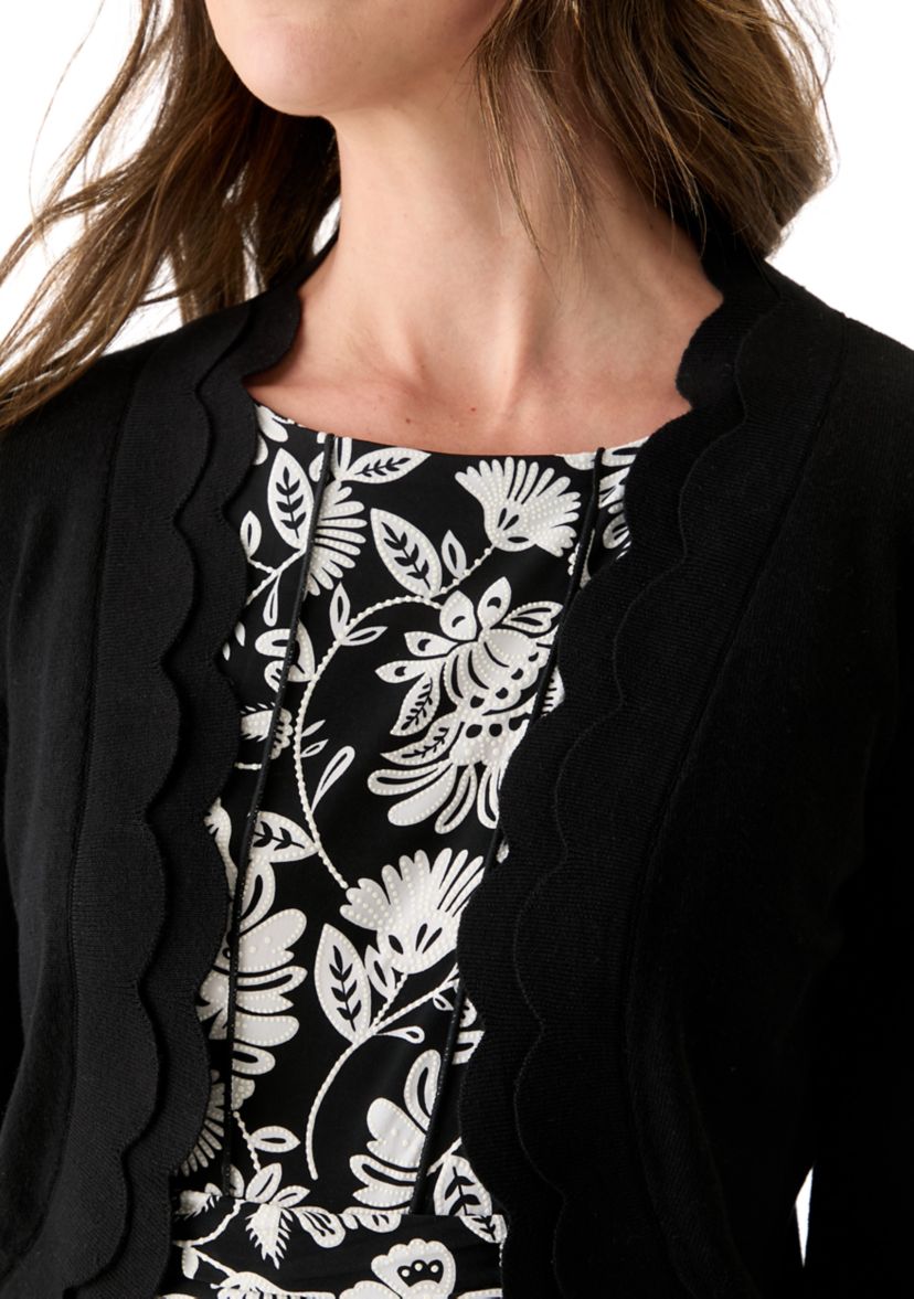 Womens 3/4 Sleeve Scalloped Edge Shrug