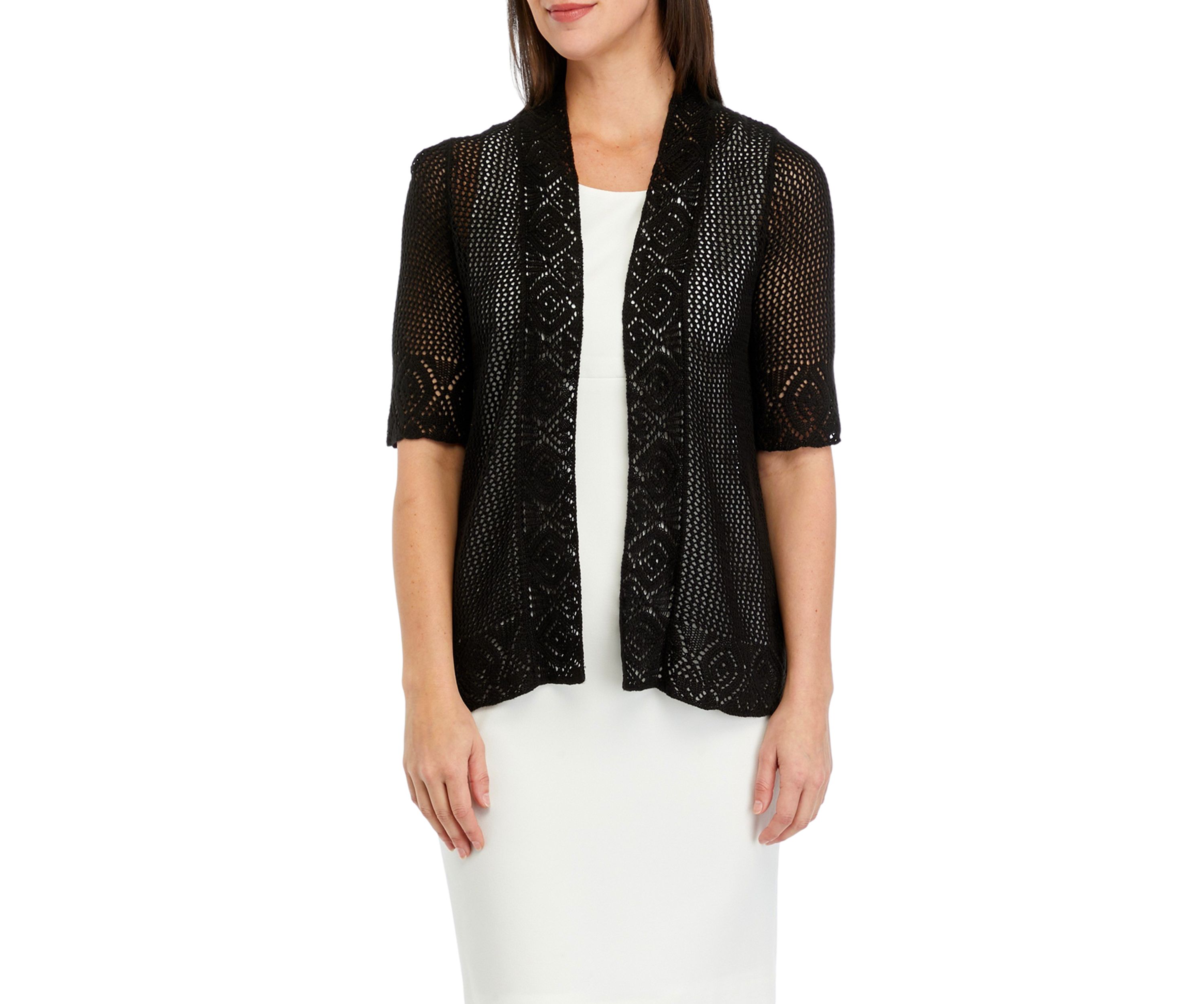 Womens Short Sleeve Crochet Open Knit Shrug