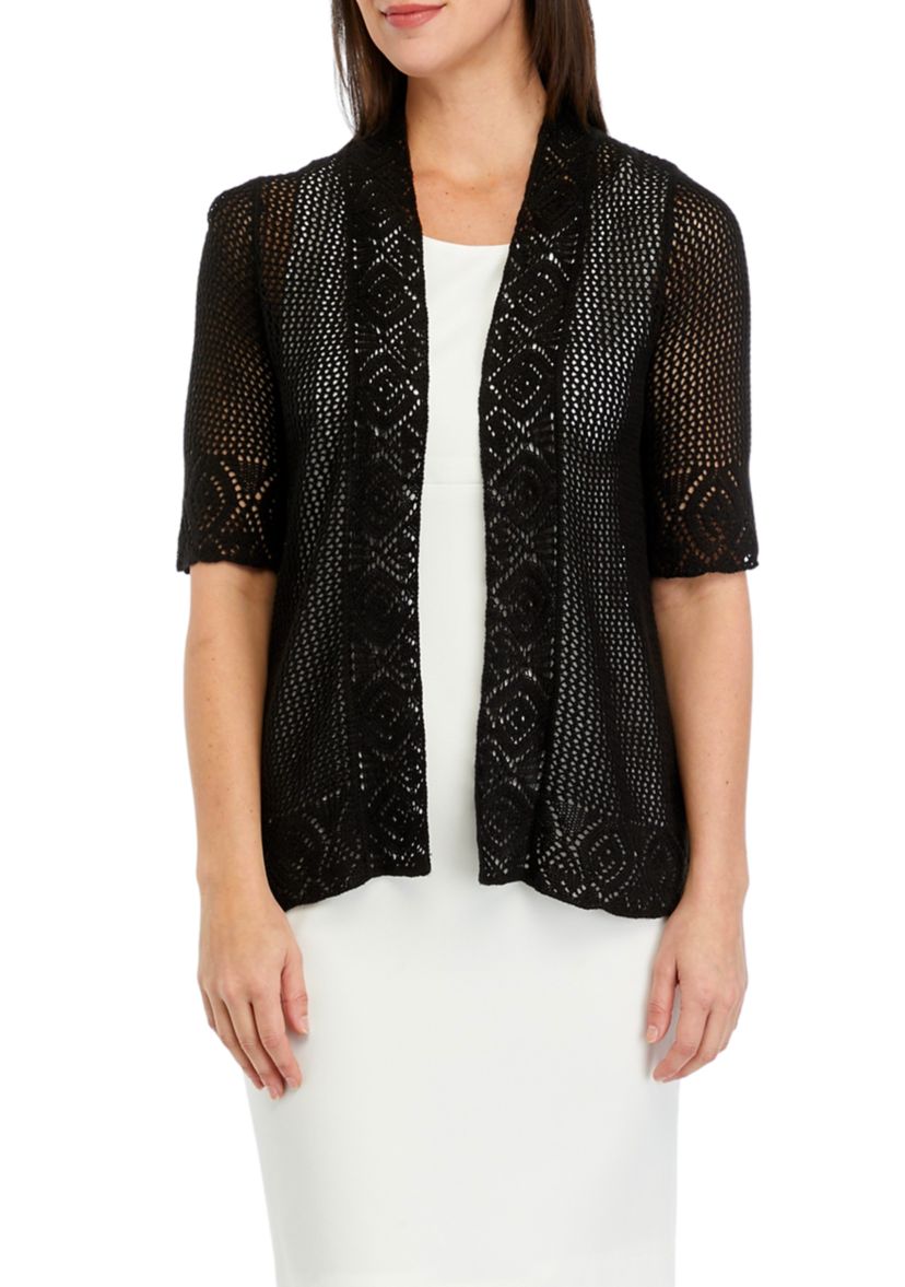 Womens Short Sleeve Crochet Open Knit Shrug
