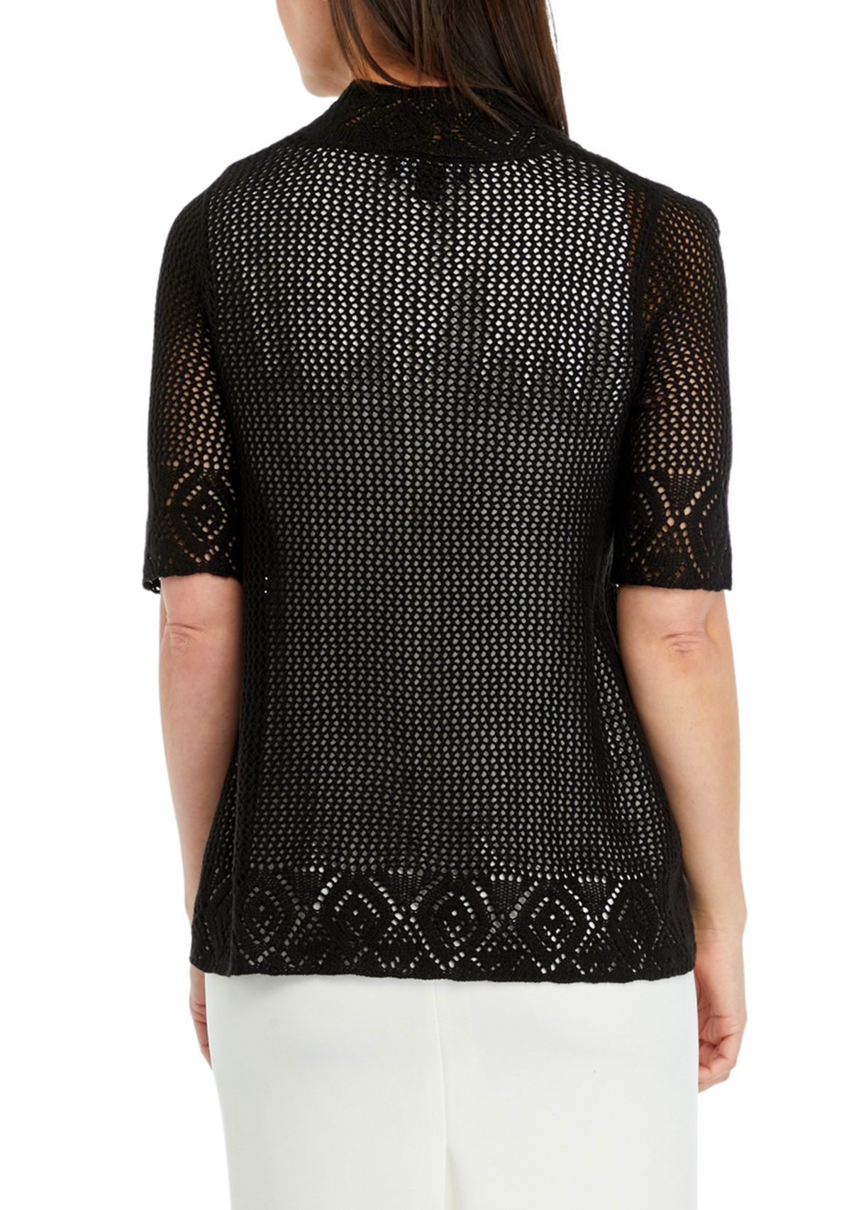 Womens Short Sleeve Crochet Open Knit Shrug