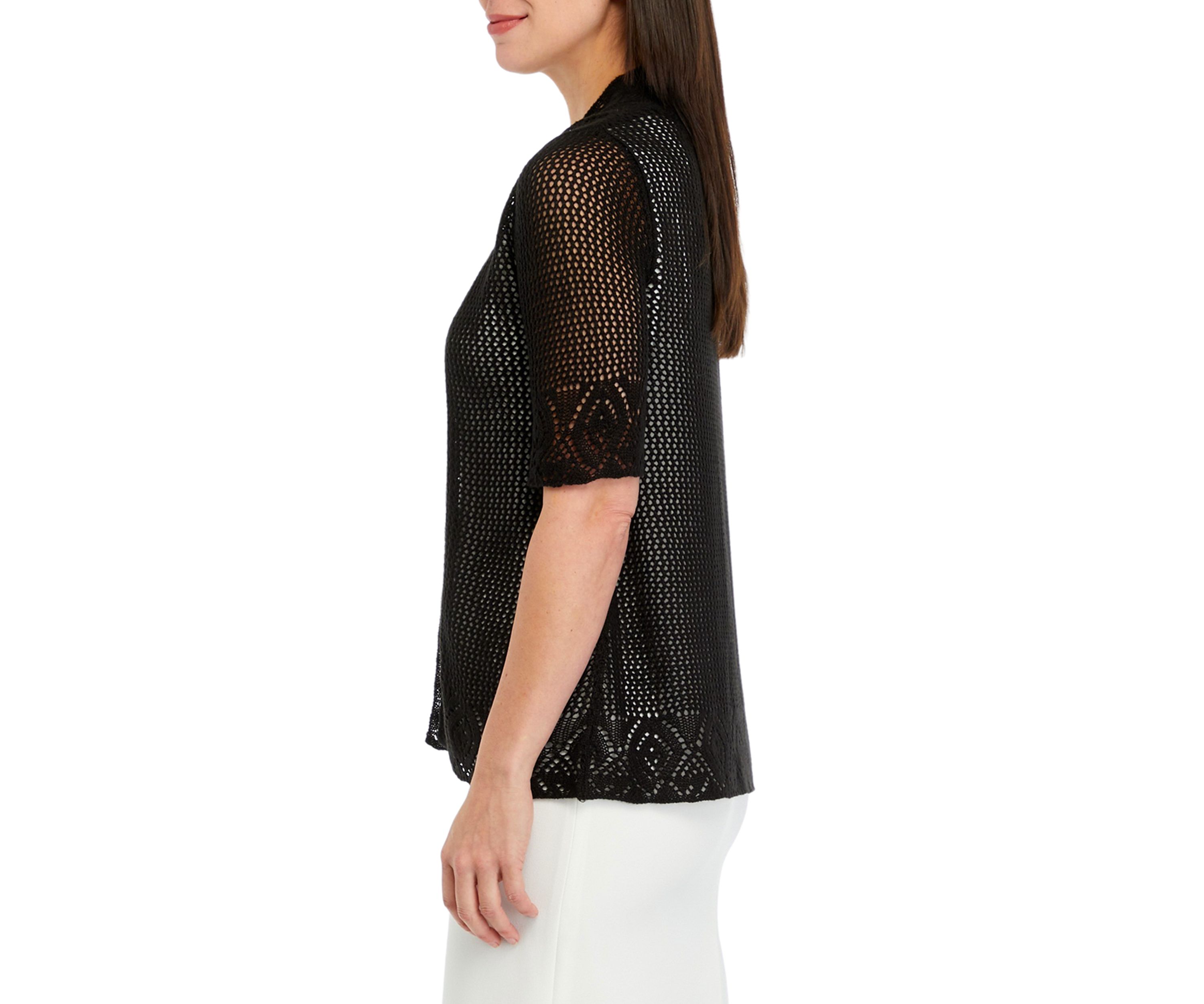 Womens Short Sleeve Crochet Open Knit Shrug