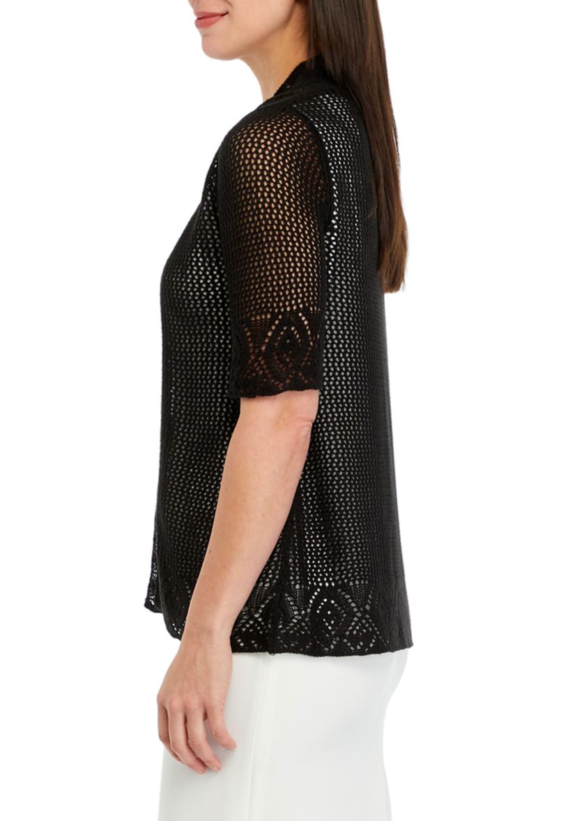 Womens Short Sleeve Crochet Open Knit Shrug