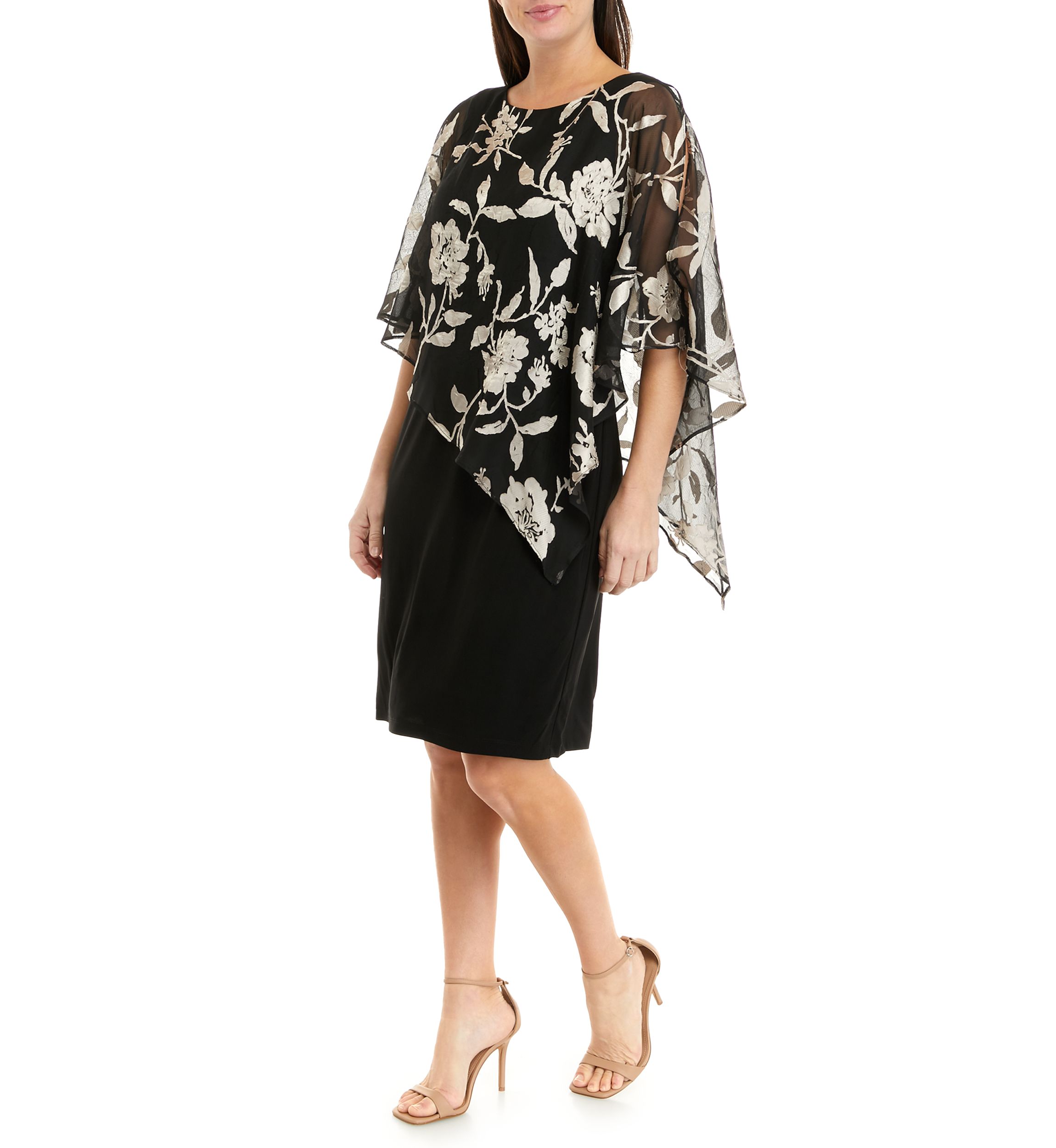 Womens Short Sleeve Floral Burnout Capelet Sheath