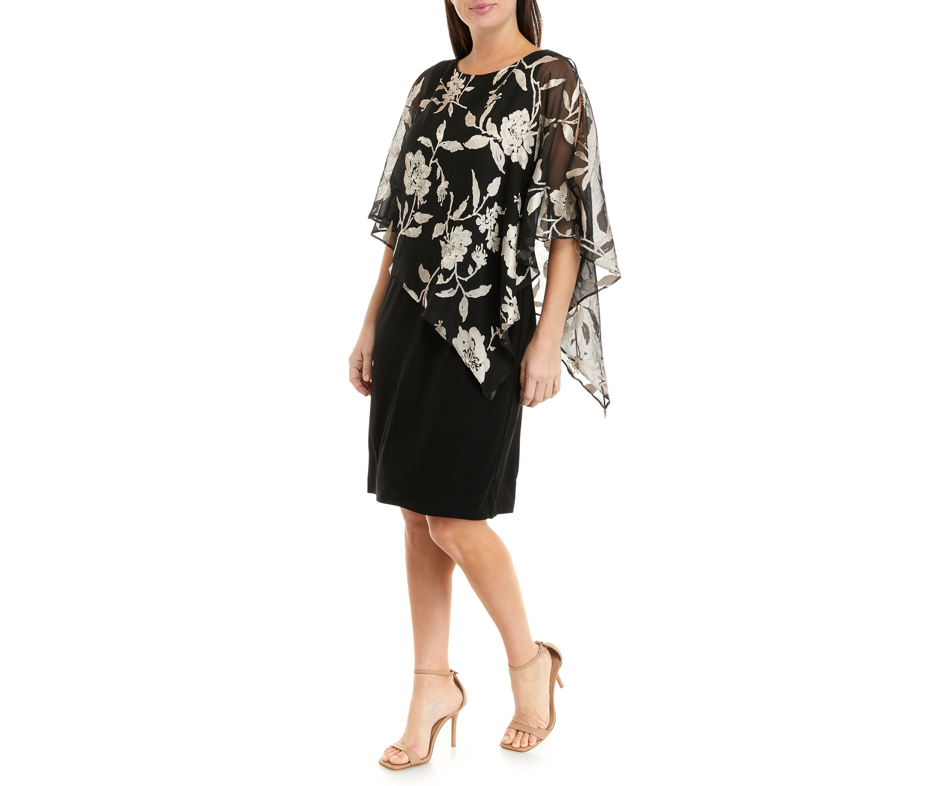 Womens Short Sleeve Floral Burnout Capelet Sheath