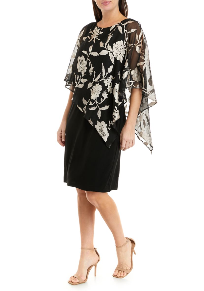 Womens Short Sleeve Floral Burnout Capelet Sheath