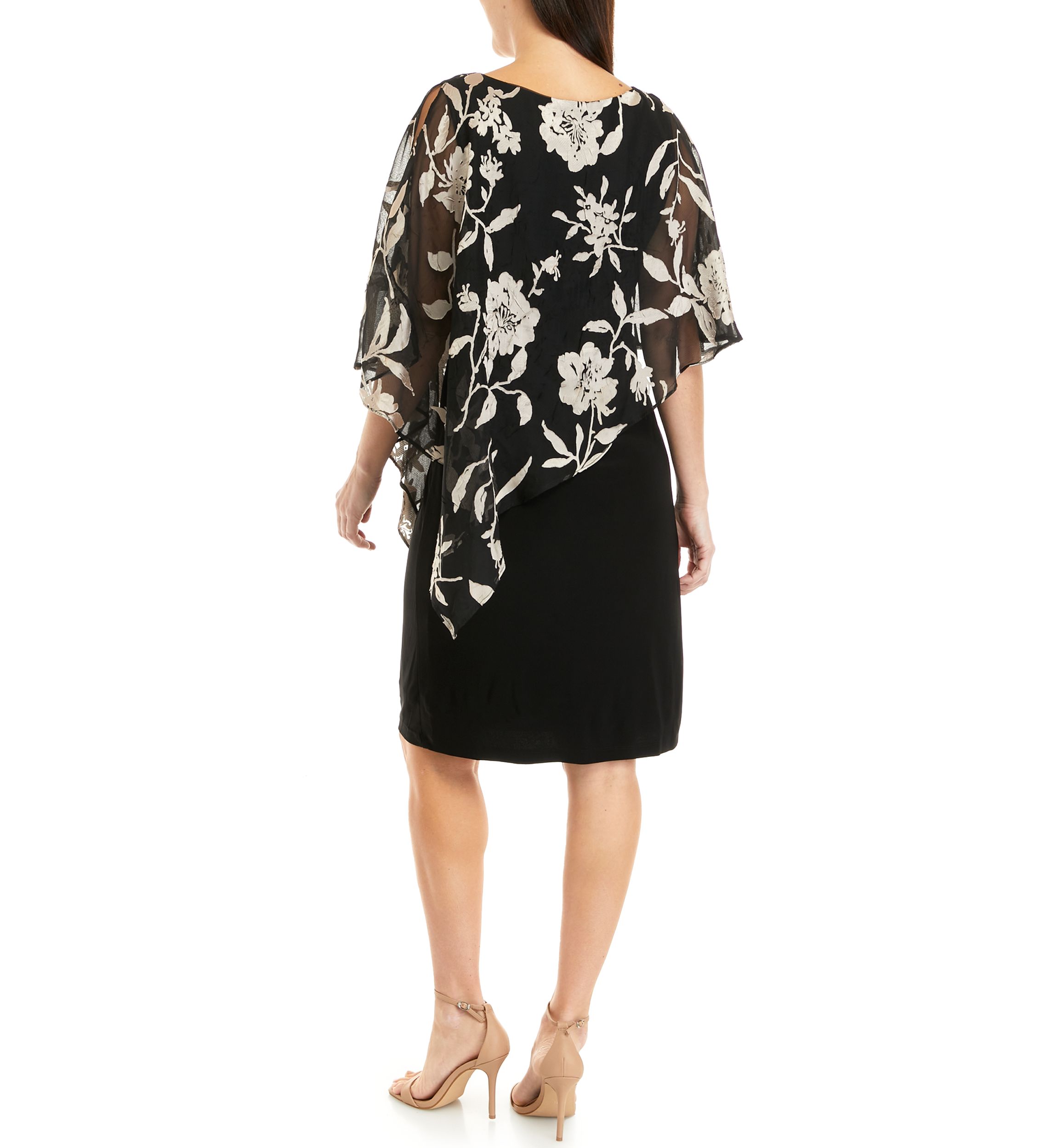 Womens Short Sleeve Floral Burnout Capelet Sheath