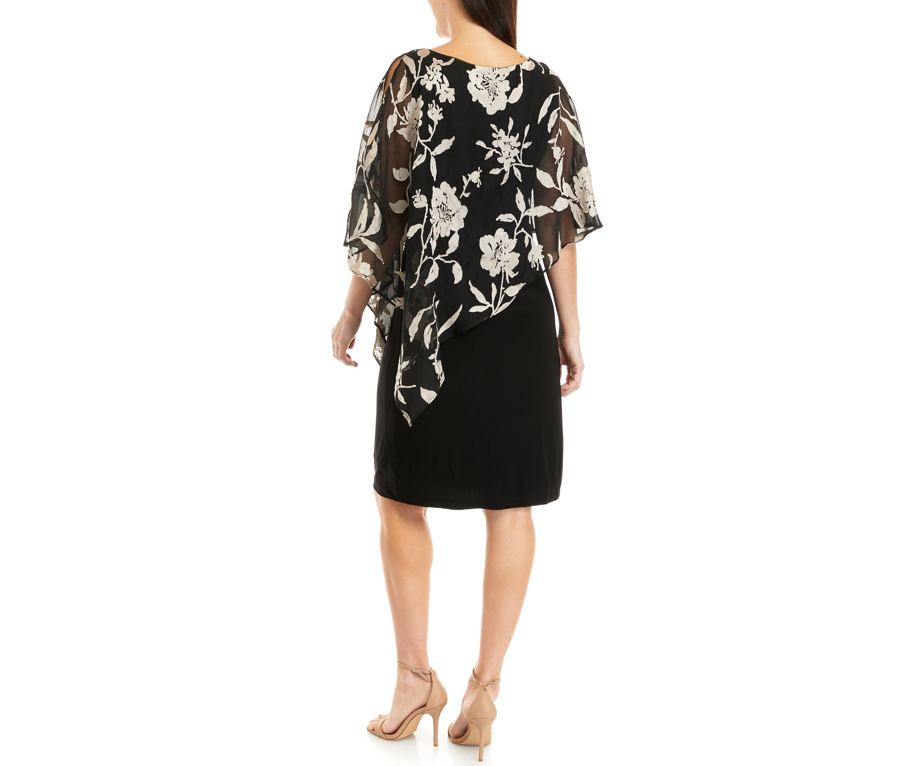 Womens Short Sleeve Floral Burnout Capelet Sheath