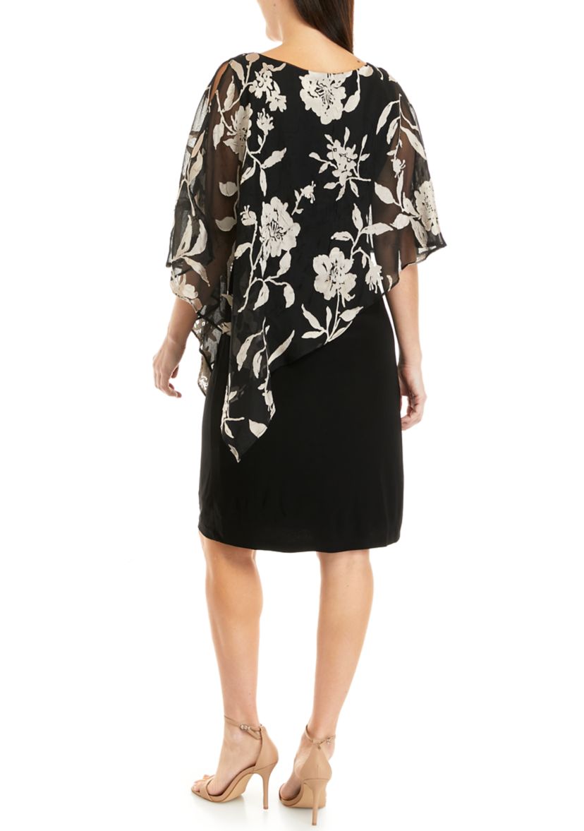 Womens Short Sleeve Floral Burnout Capelet Sheath
