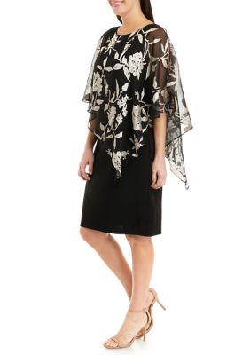 Women's Short Sleeve Floral Burnout Capelet Sheath