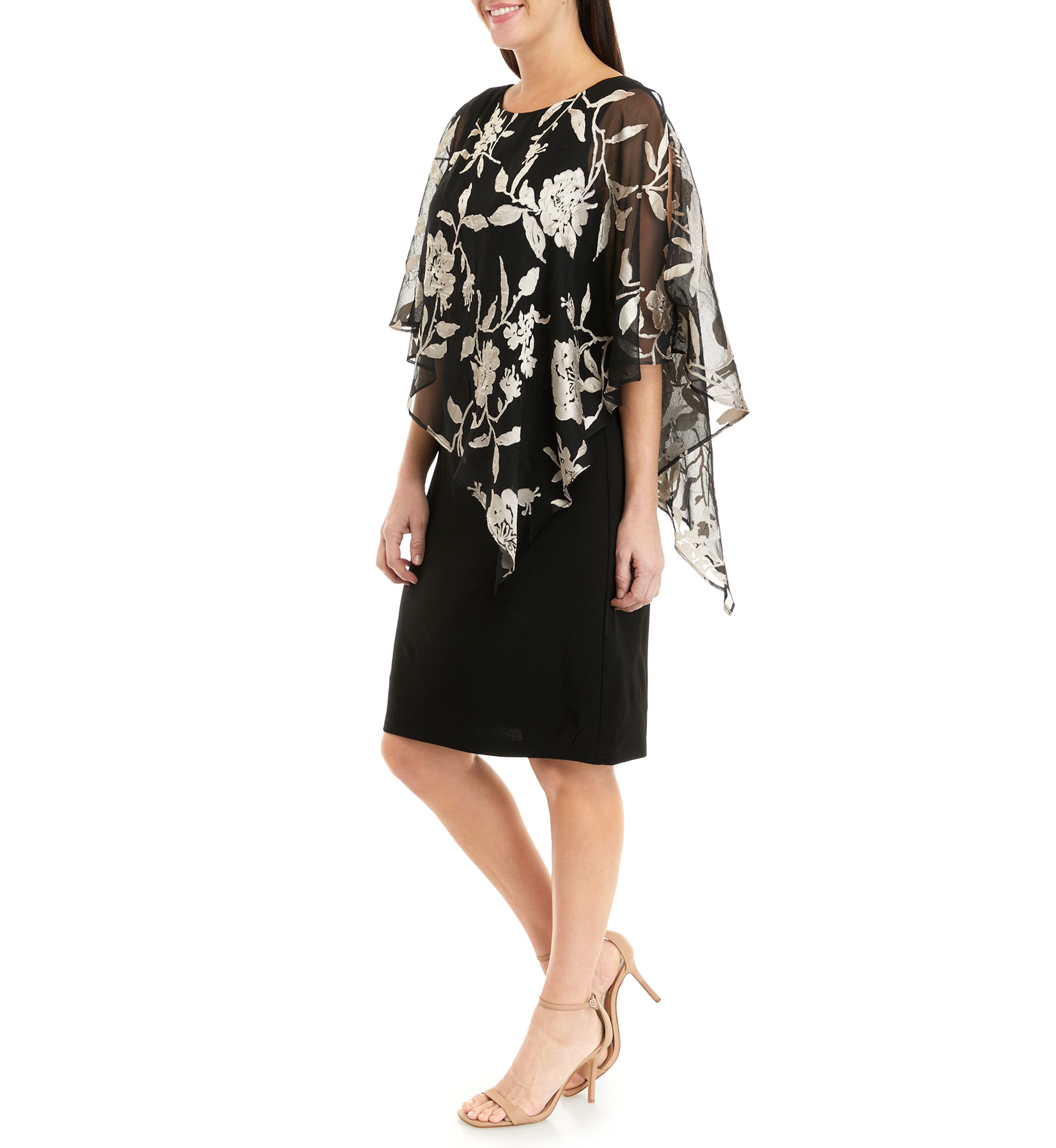 Womens Short Sleeve Floral Burnout Capelet Sheath