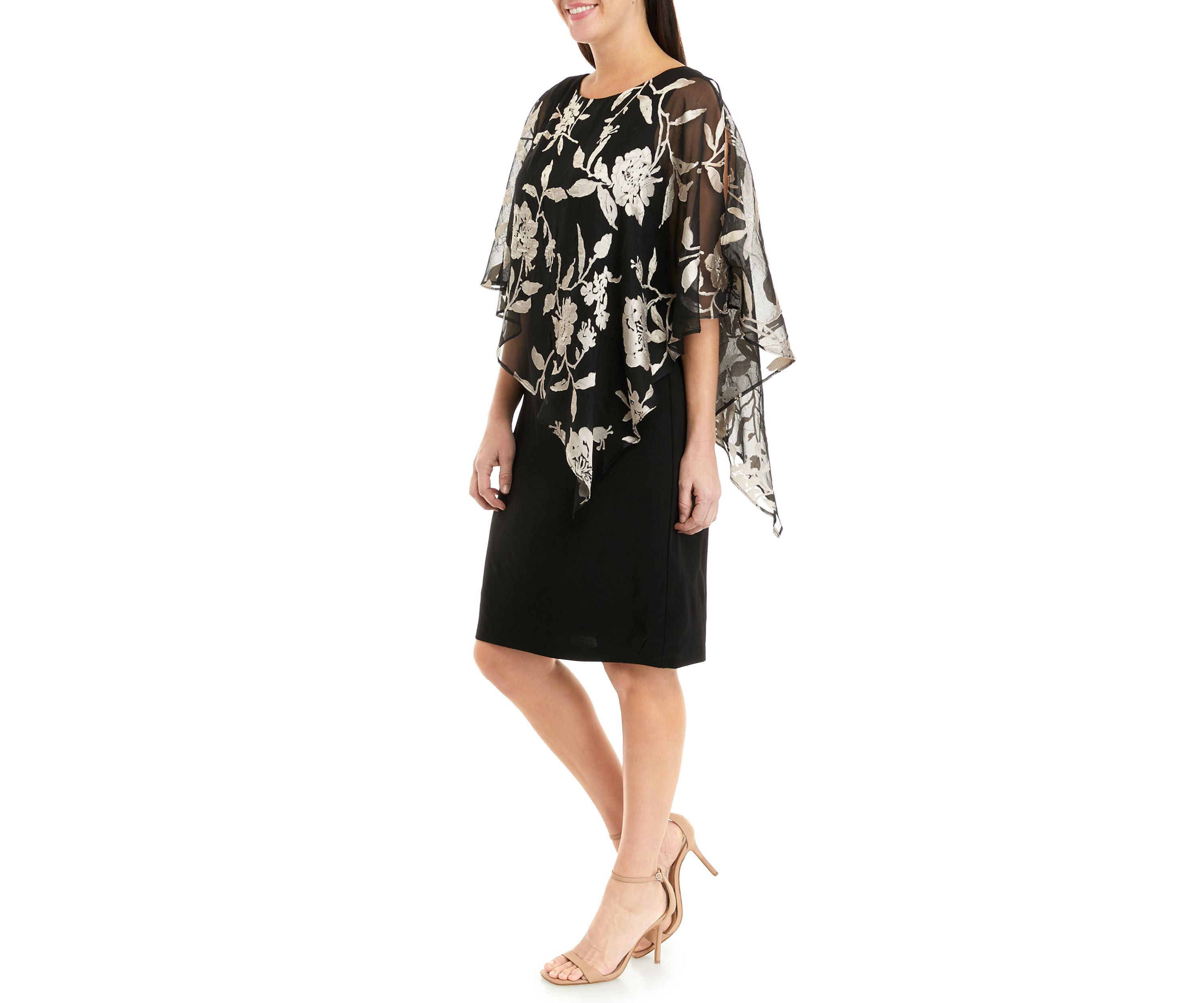 Womens Short Sleeve Floral Burnout Capelet Sheath