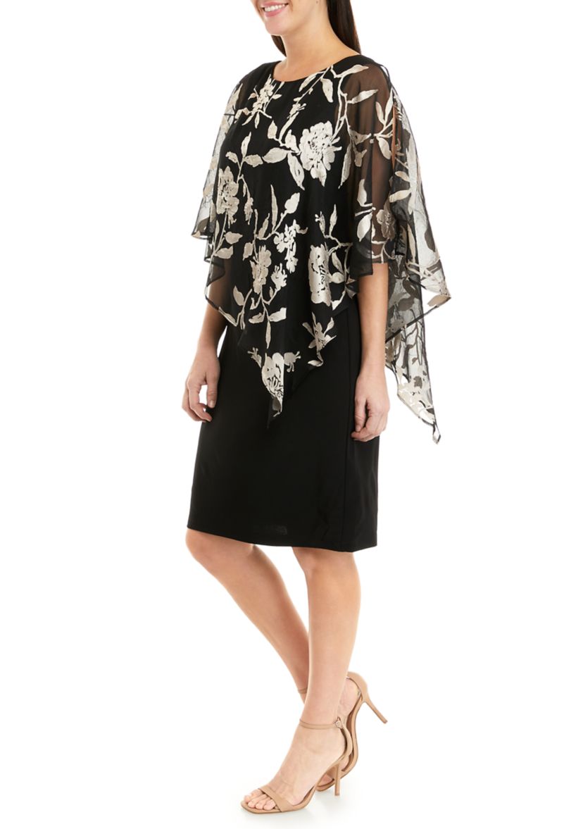 Womens Short Sleeve Floral Burnout Capelet Sheath