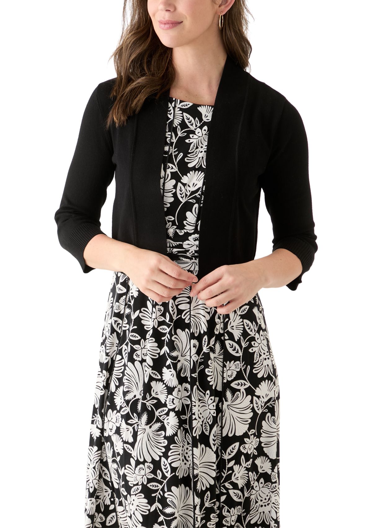 Womens 3/4 Sleeve Solid Shrug
