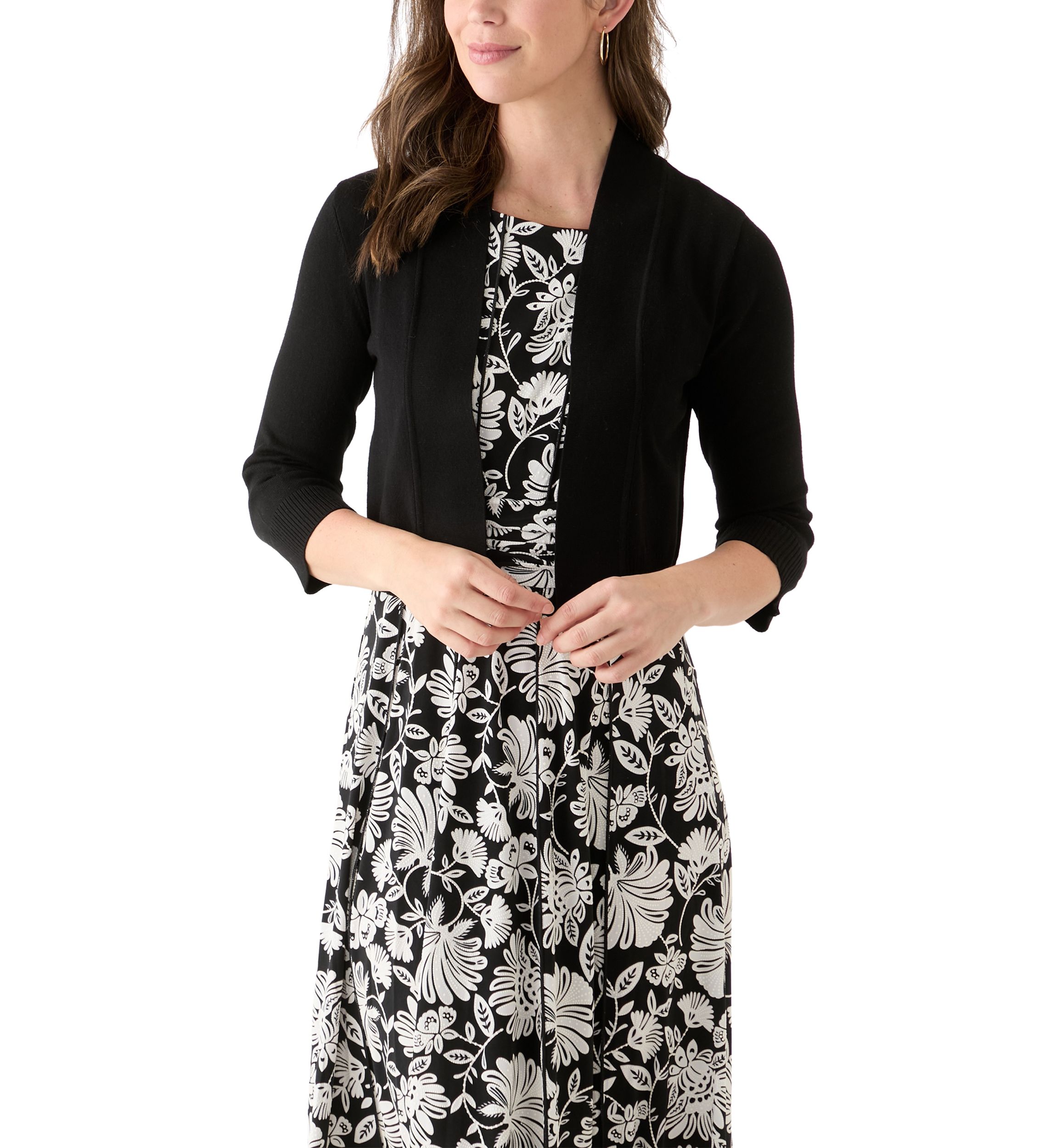 Womens 3/4 Sleeve Solid Shrug