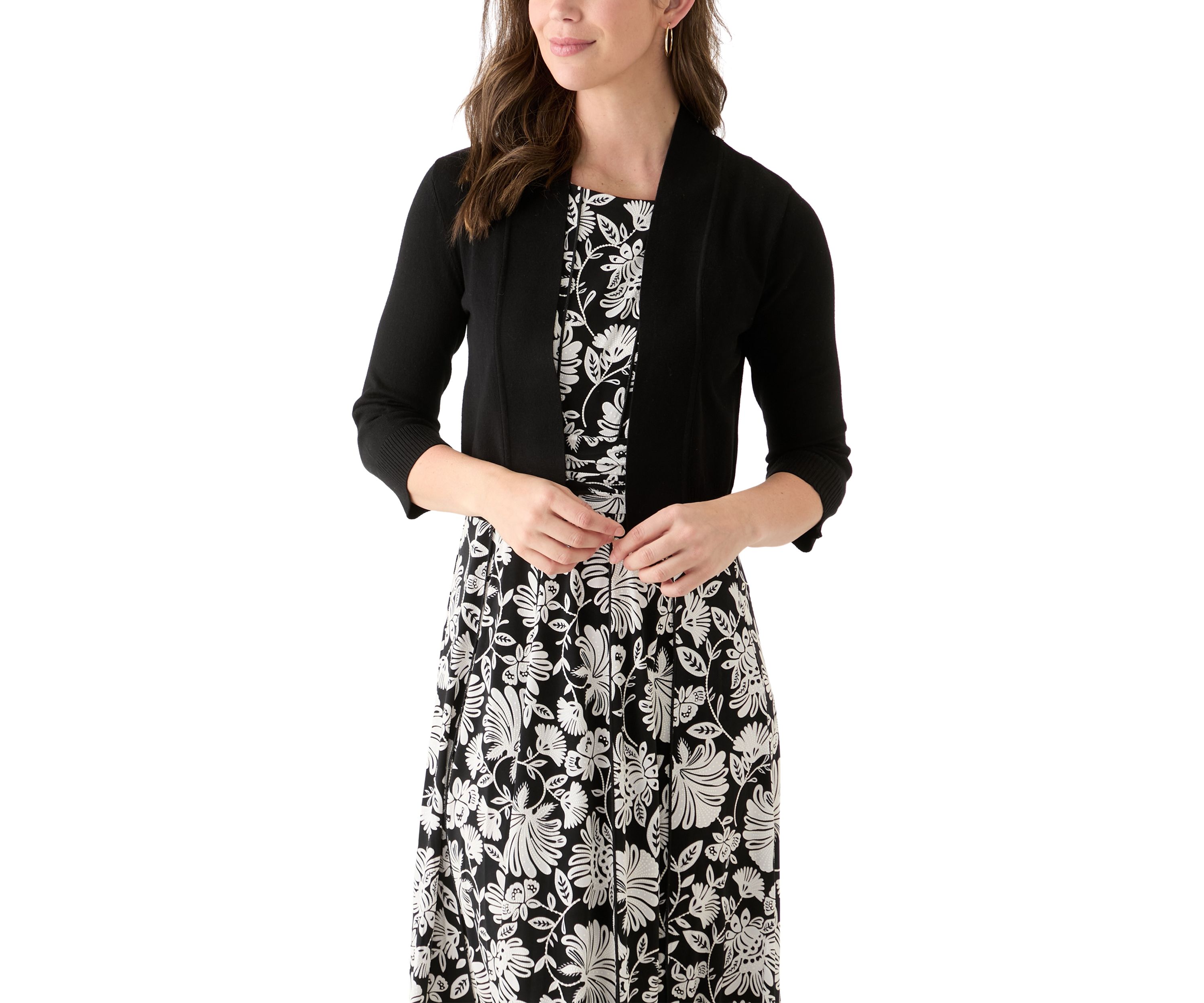 Womens 3/4 Sleeve Solid Shrug